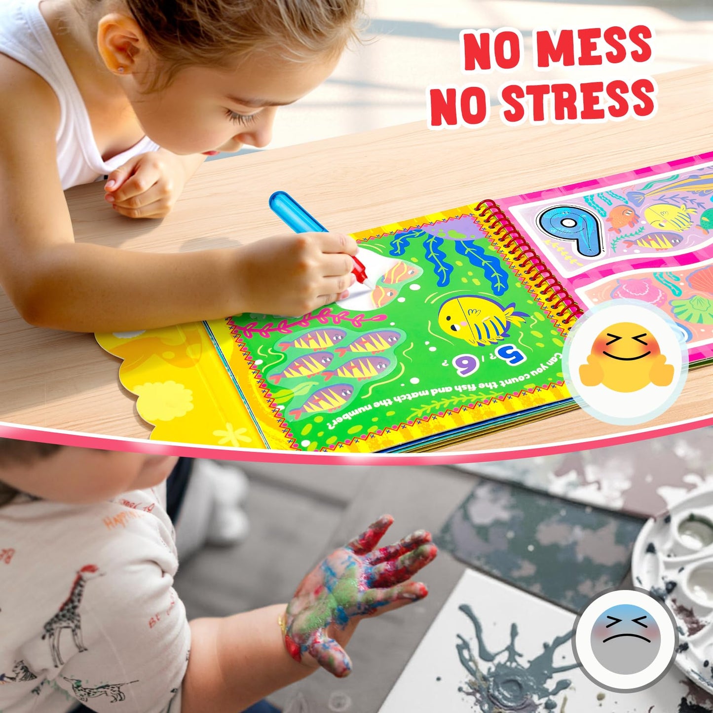 JoyCat 2 Packs Reusable Water Coloring Book for Toddlers 3-5, 28 Pages Alphabet & Number Tracing Magic Water Drawing Book, Mess-Free Preschool Learning Toys, Educational Gift for Boys Girls