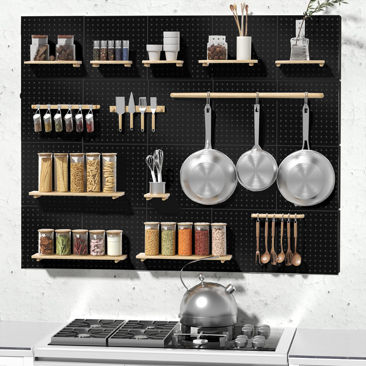 FZK Peg Board, 6PCS Metal Pegboard, 30cm*30cm, Heavy Duty Pegboard Wall Organizer with Frame. Black Pegboard for Wall, Garage, Workbench, Craft Room, Tool Organization
