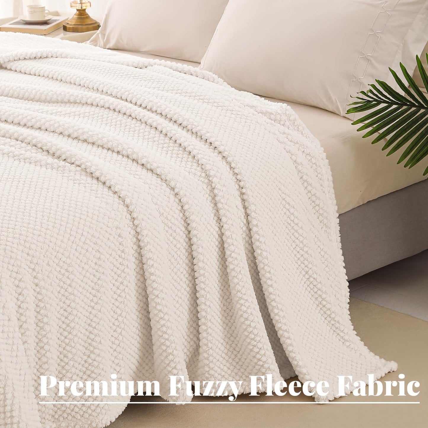 Whale Flotilla King Size Fuzzy Fleece Blanket for Bed, 90x104 Inch Fluffy Warm Soft Jacquard Blankets for All Season, Lightweight and Cozy, Ivory
