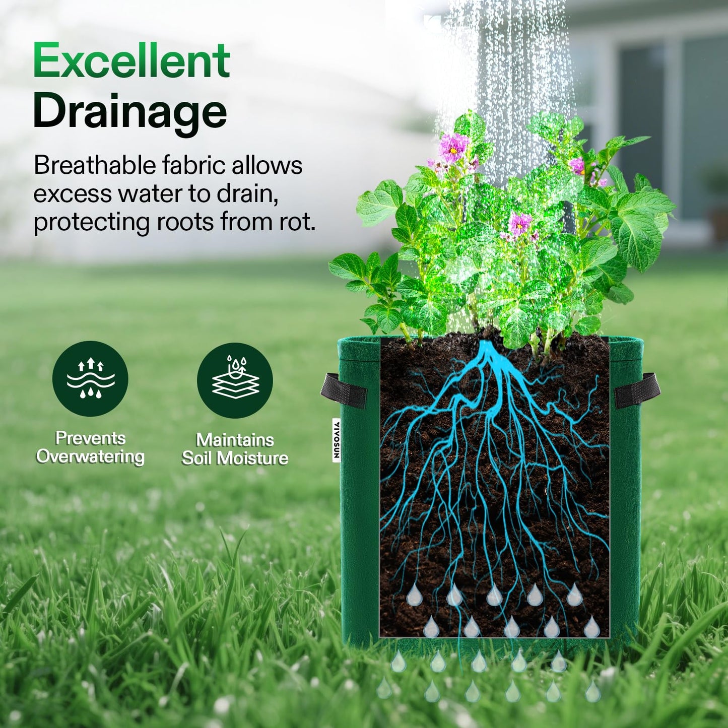 VIVOSUN 5-Pack 7 Gallon Potato Grow Bags with Handles, Non-Woven Fabric Bags for Carrots Tomato