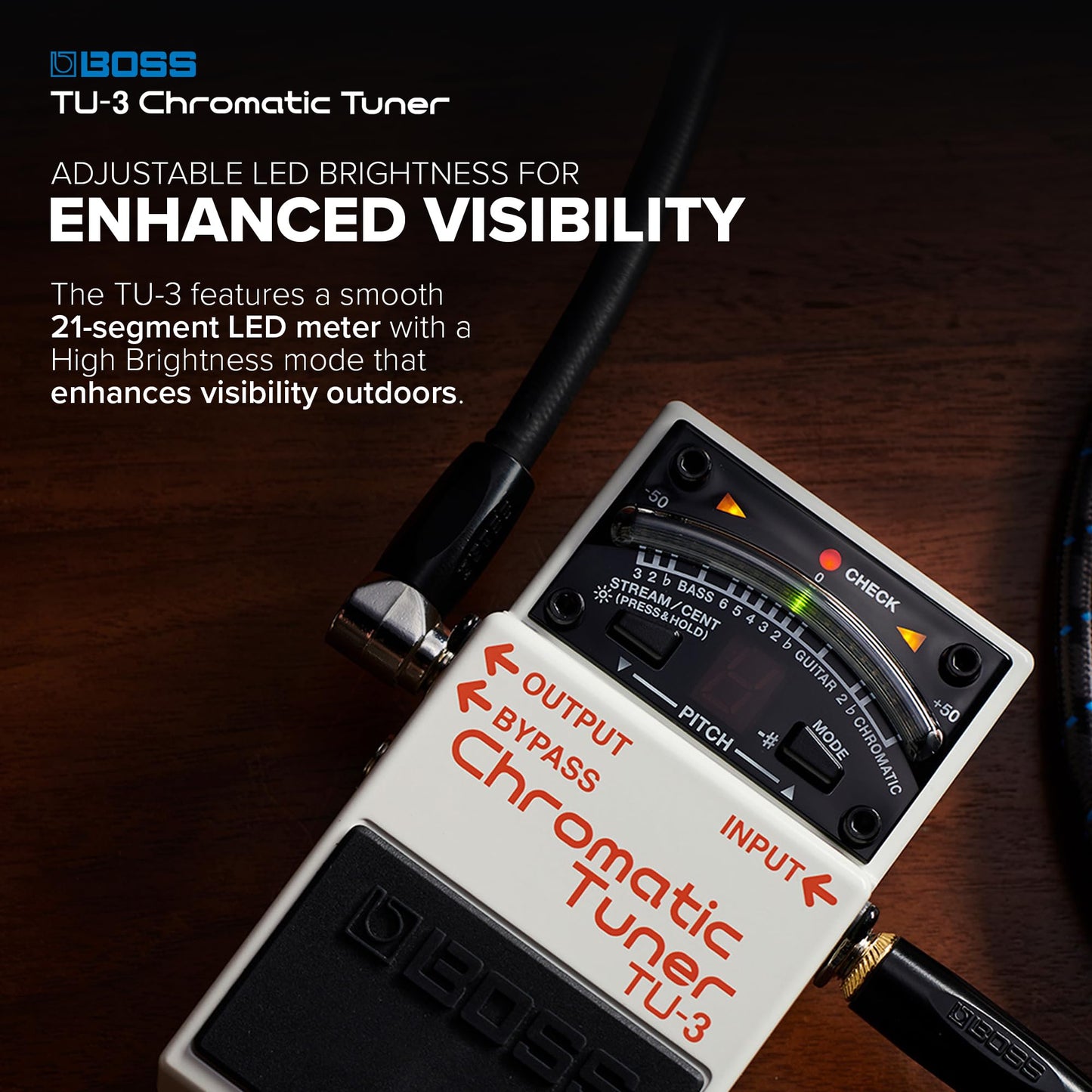 BOSS TU-3 Compact Chromatic Tuner | Perfect for Guitar & Bass | Industry-Standard Performance | Tank-Tough BOSS Stompbox Body | 21-Segment LED Meter