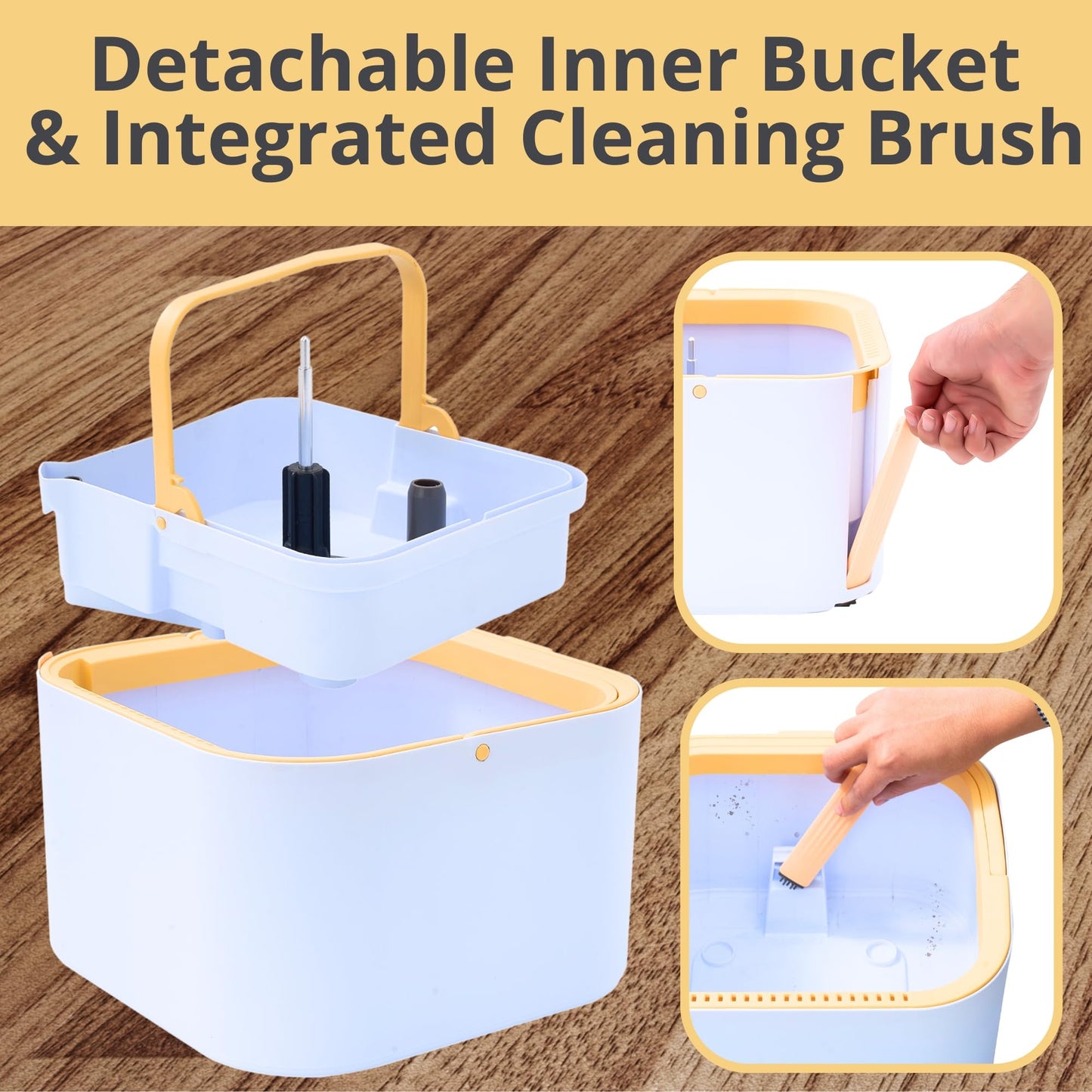 True & Tidy® TrueClean Spin Mop 2.0 w/Detachable Inner Bucket, Self Standing, Separates Clean and Dirty Water, Foldable Square Mop Head, Triple Jet Stream w/Hidden Brush, Replaceable 2pc Pads