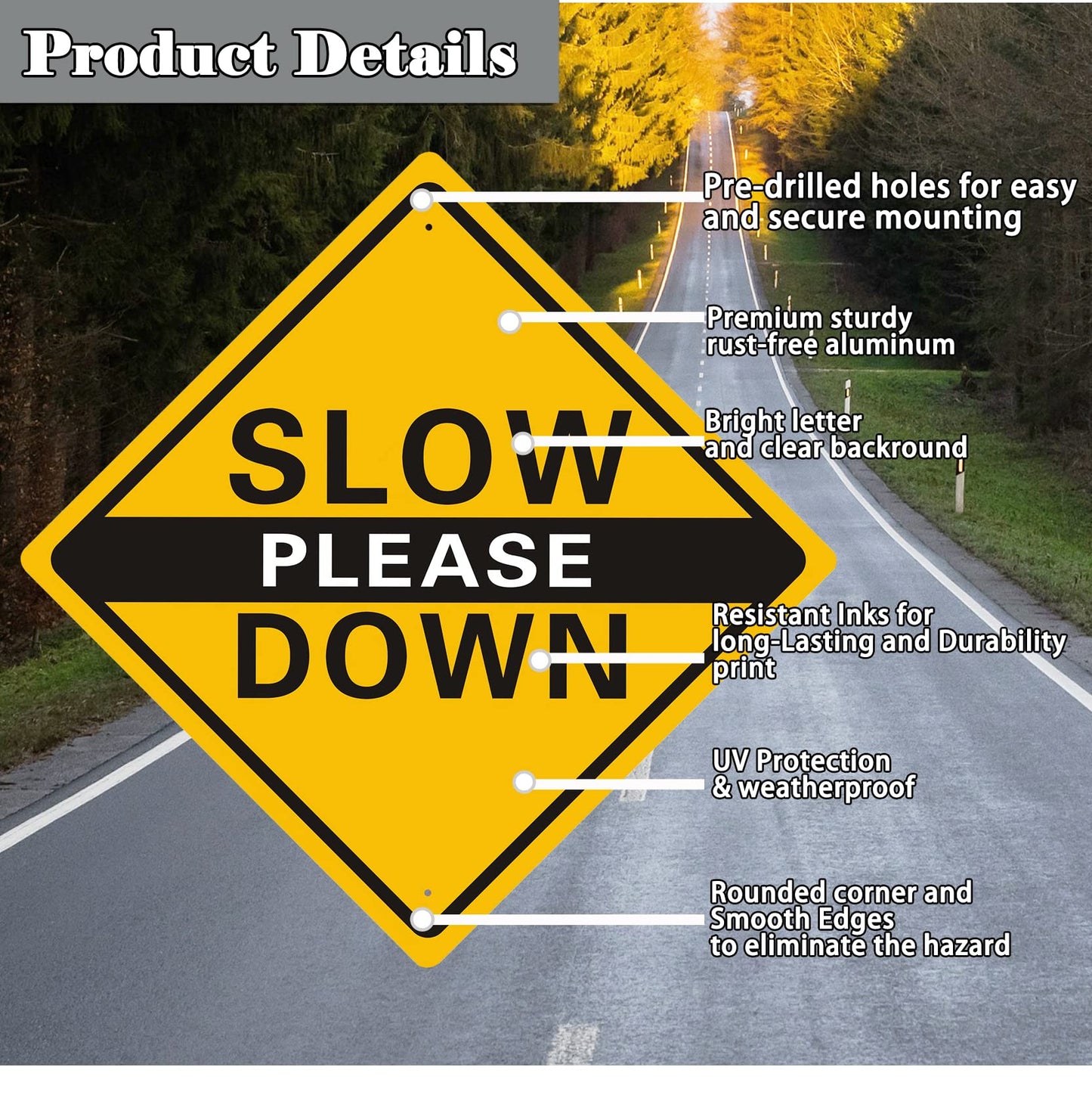 Clotide 4 Pack Please Slow Down Sign. 12 x 12 Inches Reflective Aluminum Sign, Waterproof, Weatherproof, Scratch and UV Resistant. Easy to Mount Indoor or Outdoor use