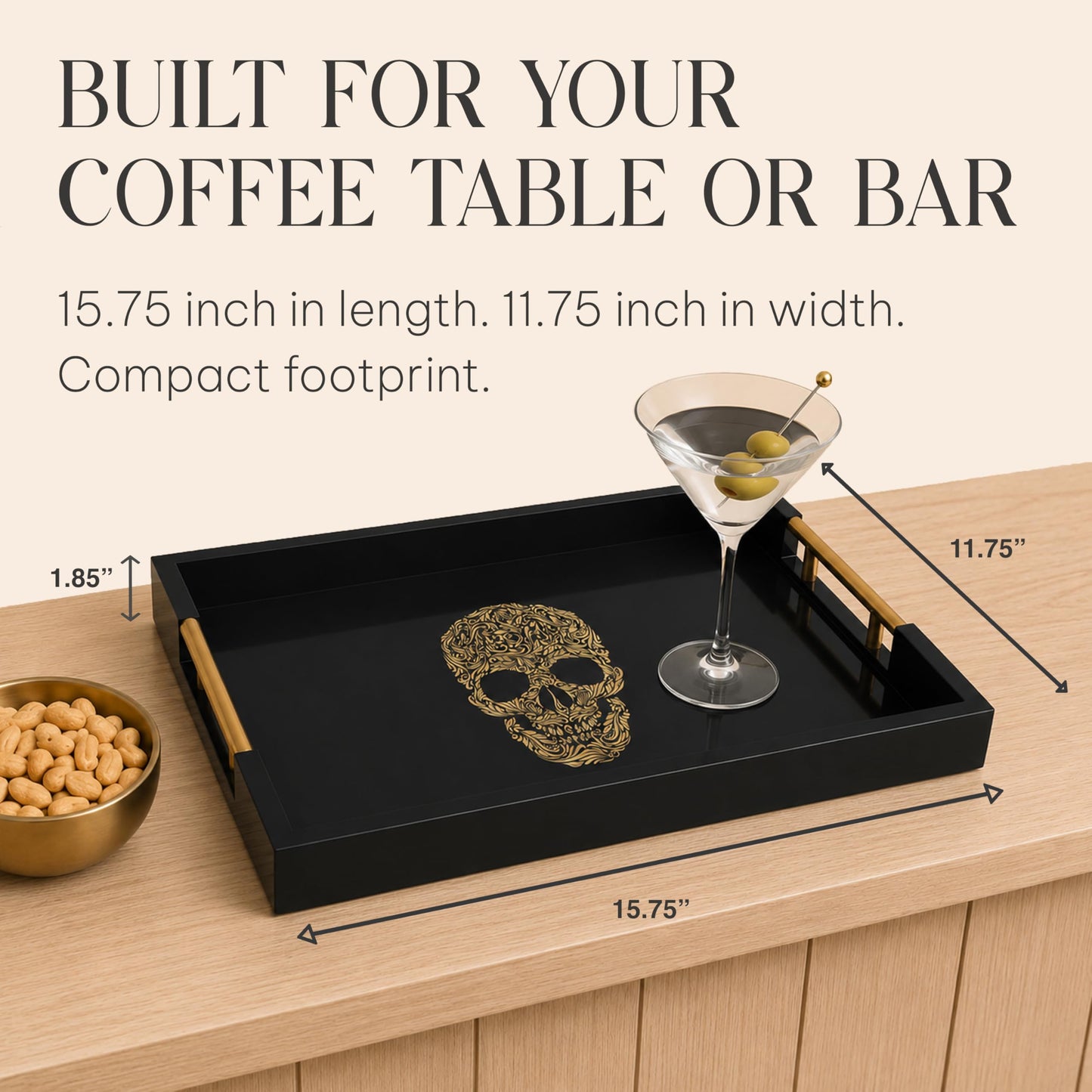 Death Decor Modern Serving Tray with Skull Design Gothic Ottoman Tray, Tea and Coffee Table Tray, Jewelry Bathroom Organizer, Gift, Christmas, Gloss Finish