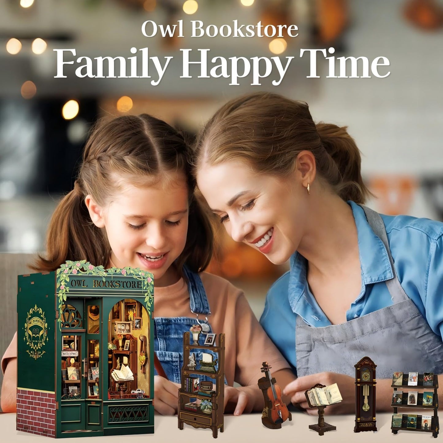 Fsolis Book Nook Kit, DIY Miniature House Kit for Adults Tiny House Mini Bookshelf Diorama Building Kit 3D Wooden Puzzle for Adults Bookish Gifts for Women Book Lovers Readers (OWL Bookstore)