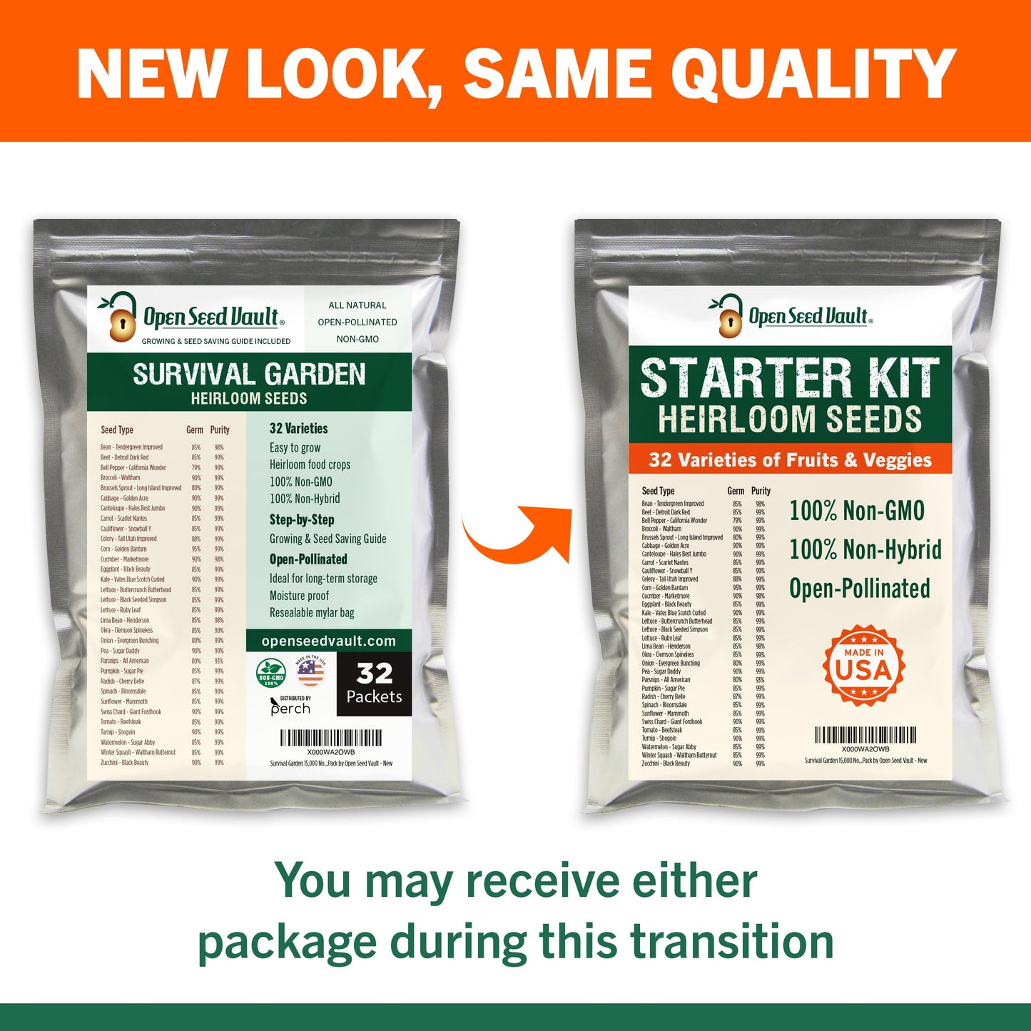 15,000+ Non-GMO Heirloom Vegetable Seeds 32 Variety Pack by Open Seed Vault