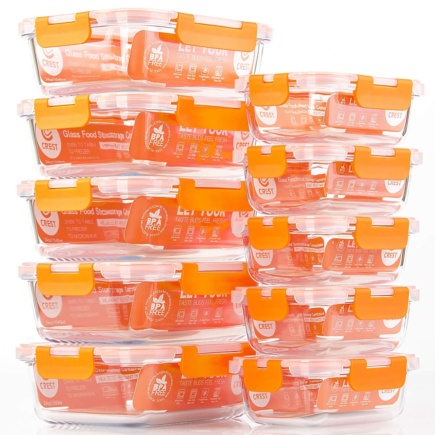 [10-Pack] Glass Food Storage Containers - Food Prep Containers with BPA Free Lids - Microwave, Oven, Freezer and Dishwasher Safe