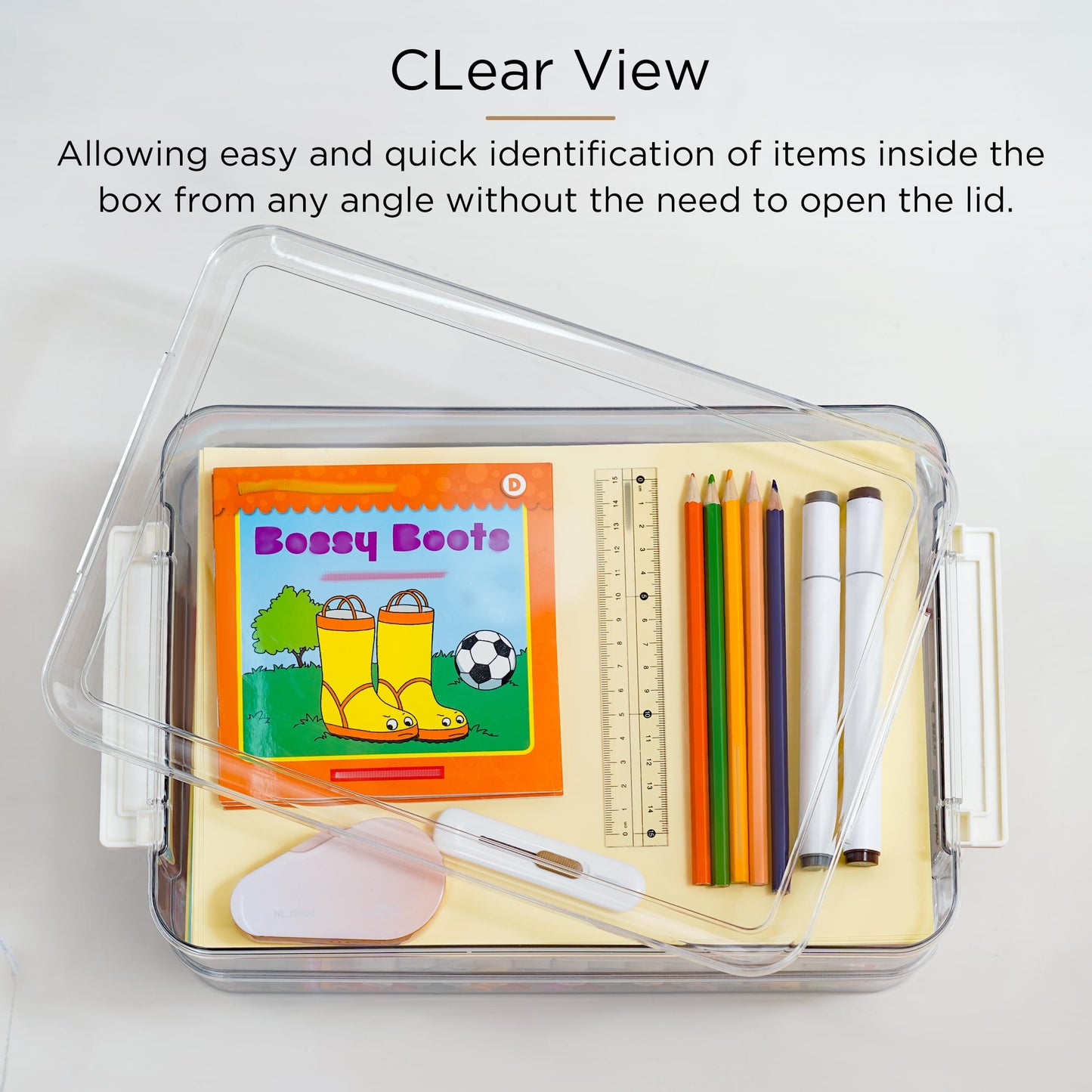 Citylife 2 Packs Clear Plastic Storage Boxes with Lids Stackable Storage Containers with Latches Portable Project Case Clear File Box for Organizing Documents, A4 Paper, Art Supplies and Crafts