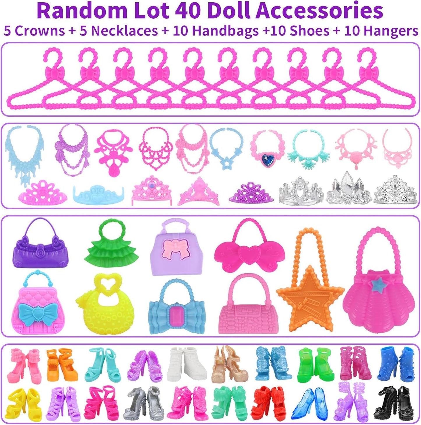 AK KYC 83 Pcs Dolls & Accessories with Doll Closet Wardrobe for 11.5 Inch Doll Dress Up Set Including Wardrobe Shoes Wallet Dress Hangers Brush Necklace Pet and Other Accessories (No Doll)