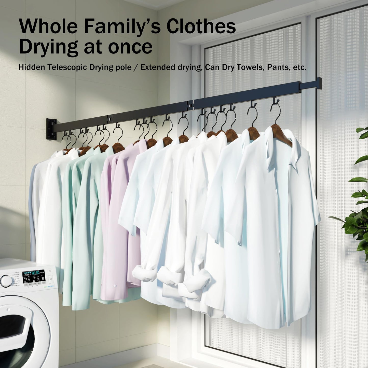 Clothes Drying Rack,Laundry Drying Rack,Wall Mounted Clothes Rack,Clothes Hanger Rack,Laundry Rack Wall Mount,Folding,Retractable,Collapsible,Laundry Room Organization(J Shape Hooks)