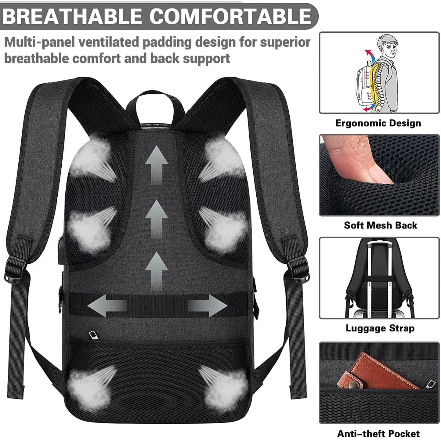 Travel Laptop Backpack, 17.3 inch Anti Theft Business Laptop Backpack with USB Charging Port and Headphone Interface, Computer Backpack for College School Student Work Men & Women