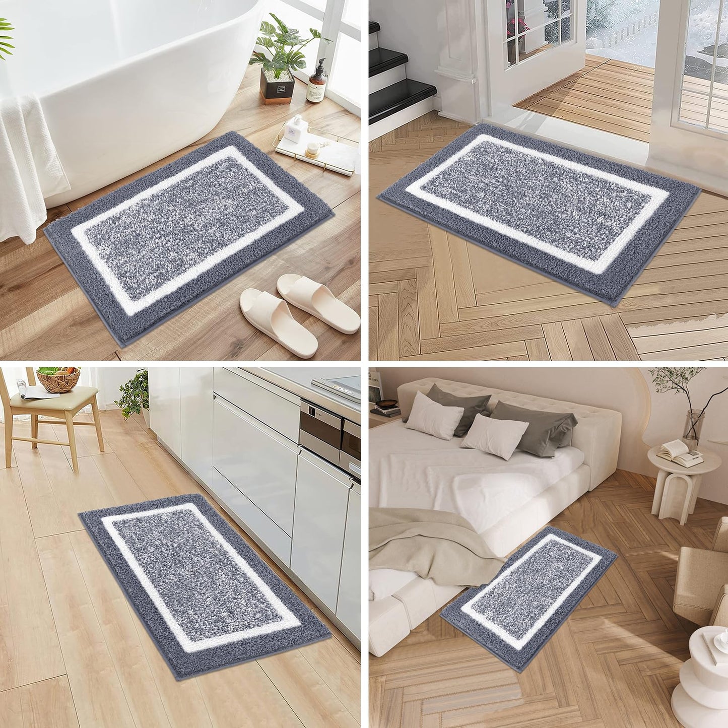 Pauwer Bathroom Rugs Sets 3 Piece Non Slip Bathroom Shower Rugs with U-Shaped Contour Toilet Mat Absorbent Microfiber Plush Bath Mats Machine Washable Shaggy Bath Rugs Christmas Floor Mats Carpet