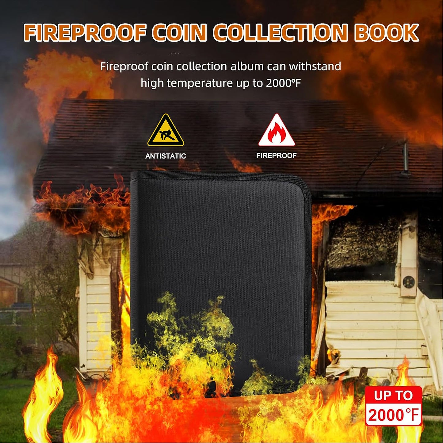 Ettonsun Fireproof Coin Collection Book Holders for Collectors, 460 Pockets Coin Organizer Sleeves Coin Album & 36 Currency Sleeves Album Money Holder Coin Storage Case (Black)