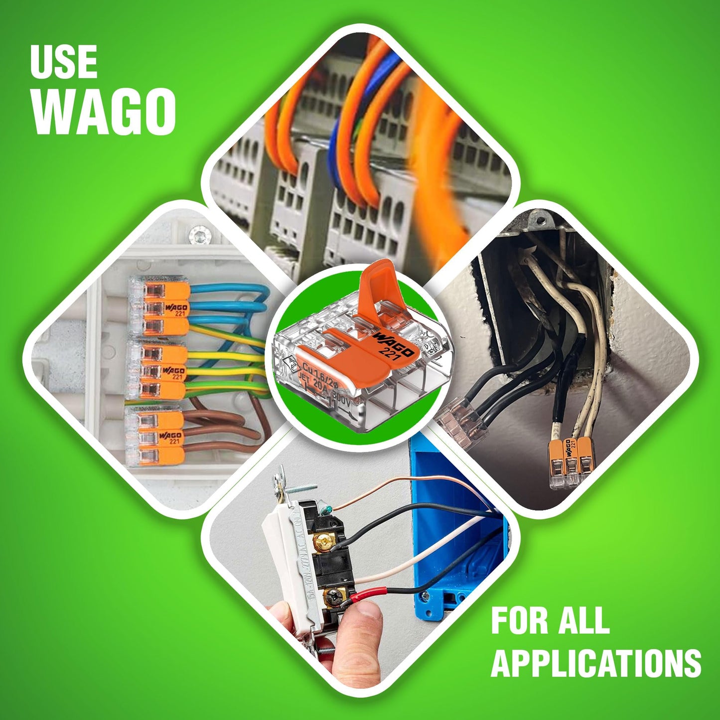 WAGO 221 Series 35pc Compact Splicing Wire Connectors | Includes (10x 221-2401), (10x 221-412), (10x 221-413), (5X 221-415) | WAGO Wire Connectors | 221 Straight Inline Splice | Electrical Lever Nuts