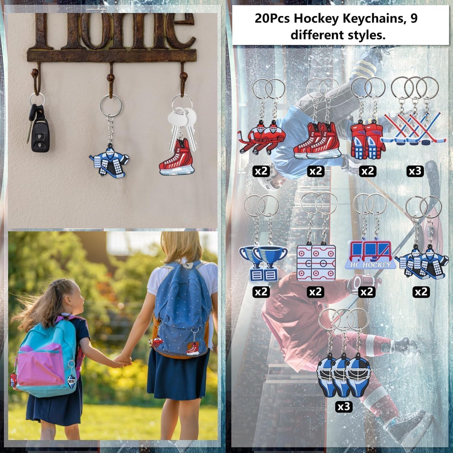 Hockey Party Favors 130Pcs Hockey Party Supplies Foam Hockey Balls, Silicone Wristbands, Hockey Theme Stickers, Hockey Gift Bags, Hockey Keychains, Gifts for Kids Students Boy Birthday Hockey Party