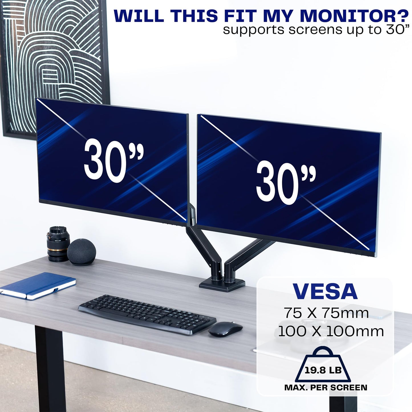 VIVO Aluminum Articulating Dual Monitor Arm for 13 to 30 inch Screens, Desk Mount Tension Spring Monitor Stand for 2 Screens, Black, STAND-V102O