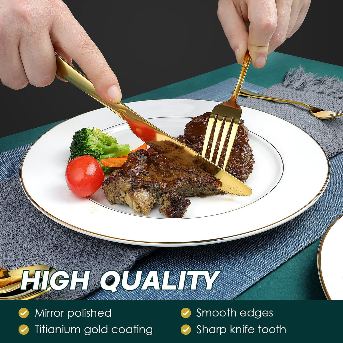 Gold Flatware Set, OGORI 40-Piece Food Grade Stainless Steel Gold Silverware Set Service for 8, Mirror Polished Cutlery Utensils Set Include Knife/Fork/Spoon, Dishwasher Safe
