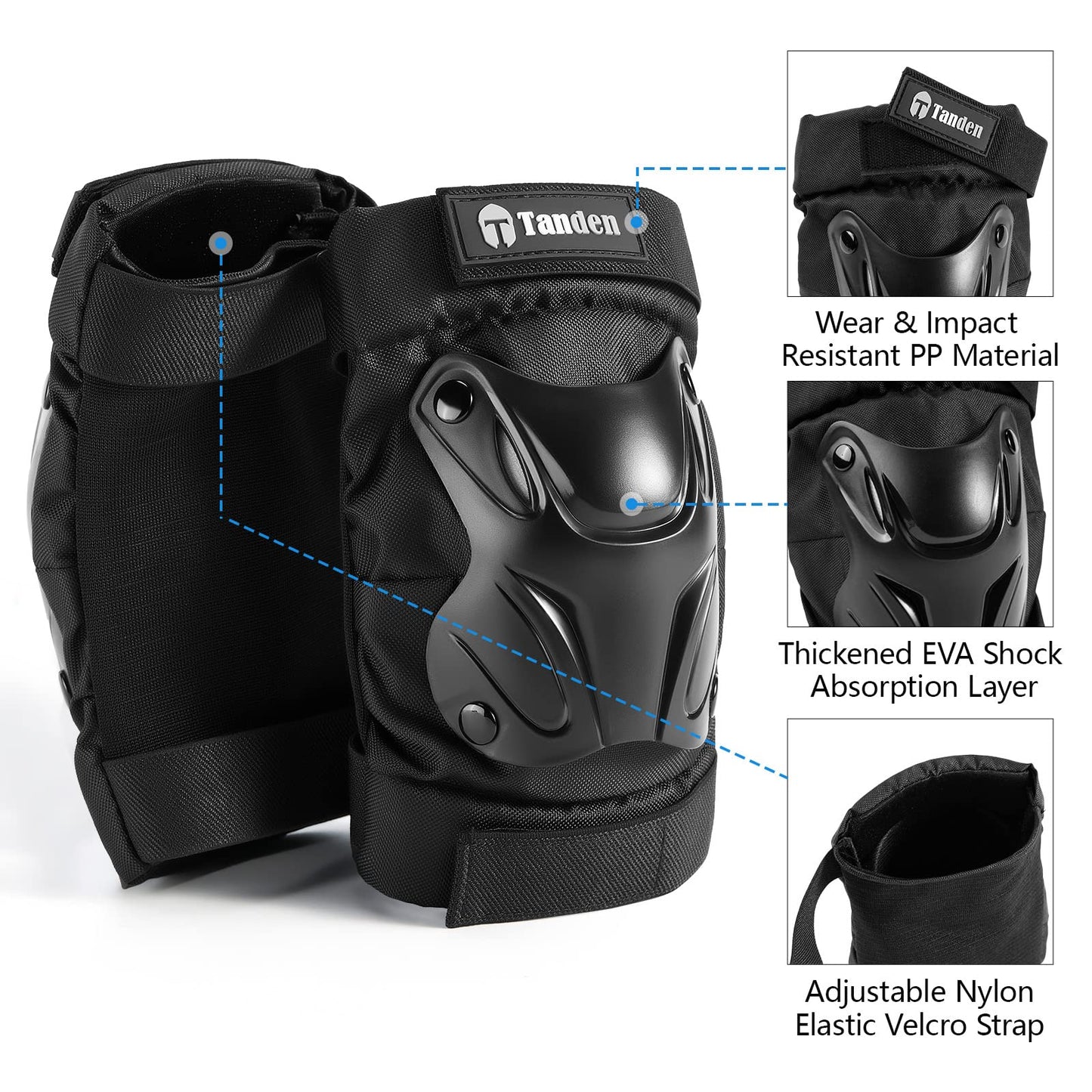 Tanden Skating Protective Gear Elbow and Knee Pads Adult, Knee Pads for Men Women Elbow Pads Wrist Guards for Roller Skating Cycling Skateboarding Black