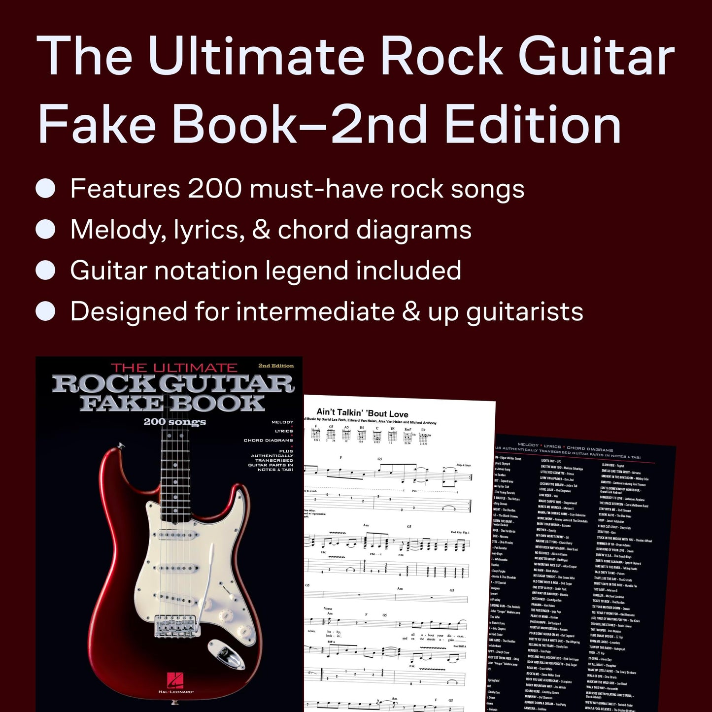 The Ultimate Rock Guitar Fake Book 2nd Edition: Over 200 Rock Hits for Guitar, Vocal, Keyboards and All 'C' Instruments | Guitar Songbook with Melody Lyrics Chords and TAB | Rock Sheet Music Book