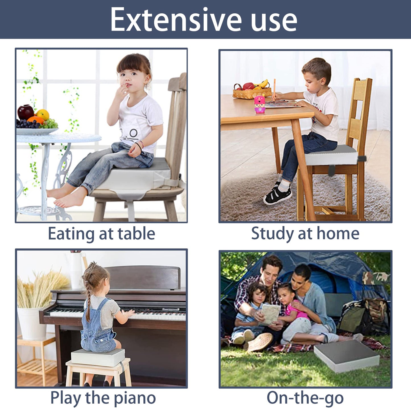 Booster Seat for Eating Toddler, Washable PU kid Booster Seat Cushion for Dining Table with Safety Buckle Portable Highchair Booster Cushion for kitchen with 2 Adjustable Belts