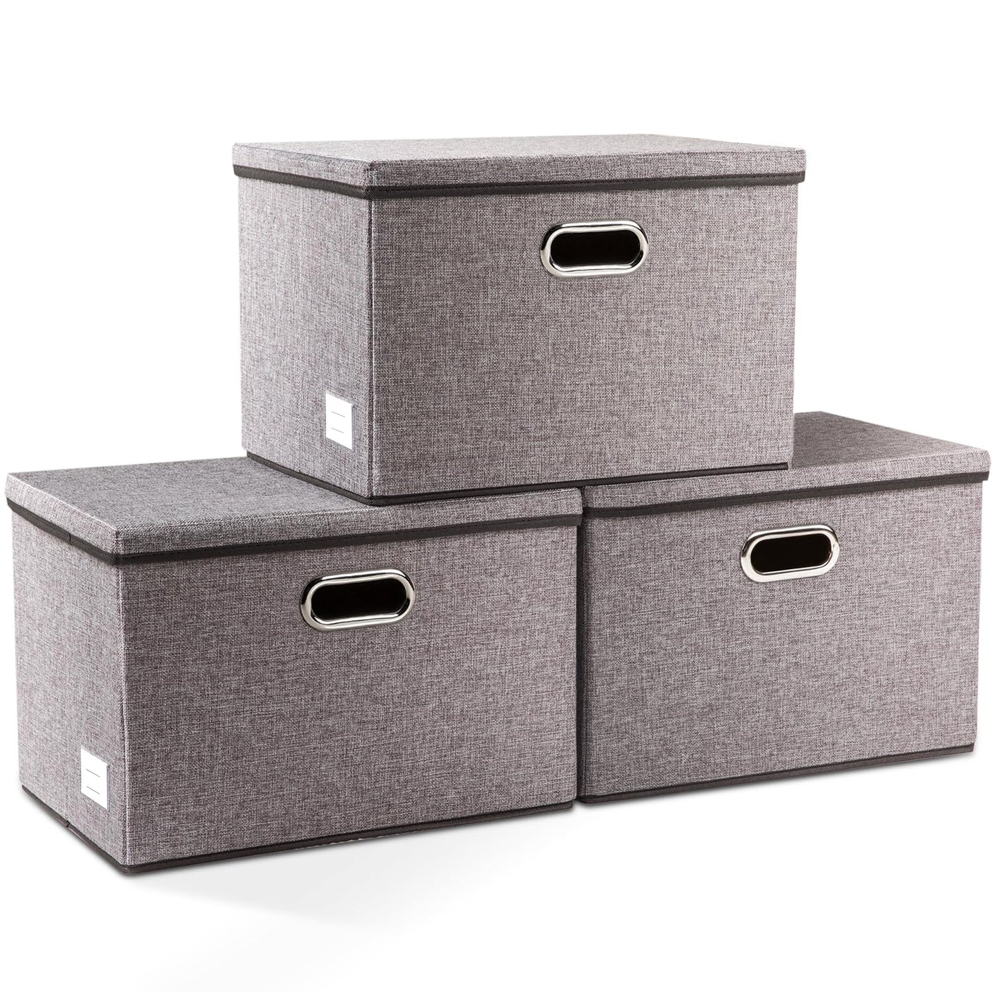 PRANDOM Large Collapsible Storage Bins with Lids [3-Pack] Linen Fabric Foldable Storage Boxes Organizer Containers Baskets Cube with Cover for Home Bedroom Closet Office Nursery (17.7x11.8x11.8")