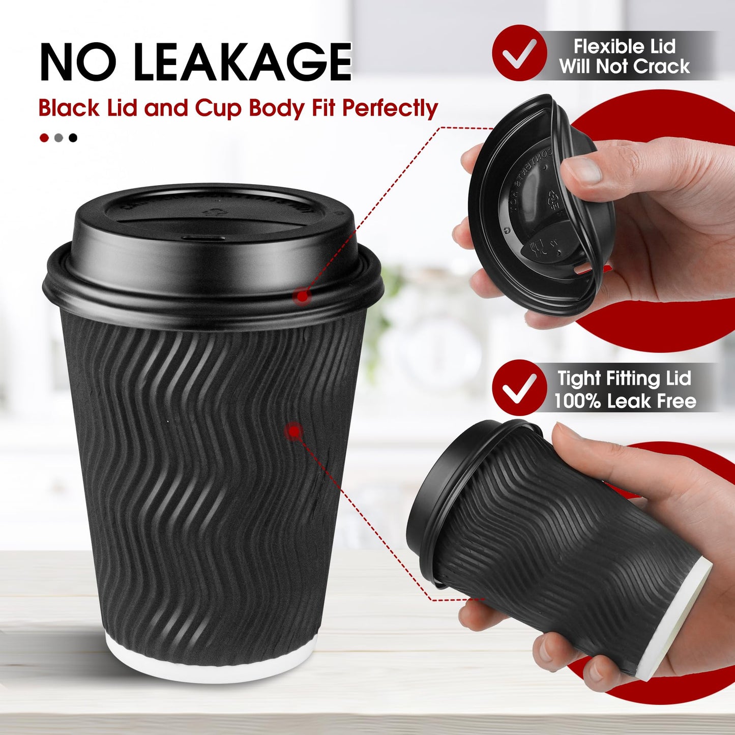 Ginkgo 100 Pack 12 oz Disposable Coffee Cups with Lids, Paper to-Go Coffee Cups Suitable for Hot Chocolate, Cocoa and Hot Tea Drinks - Perfect Coffee Bar Accessories