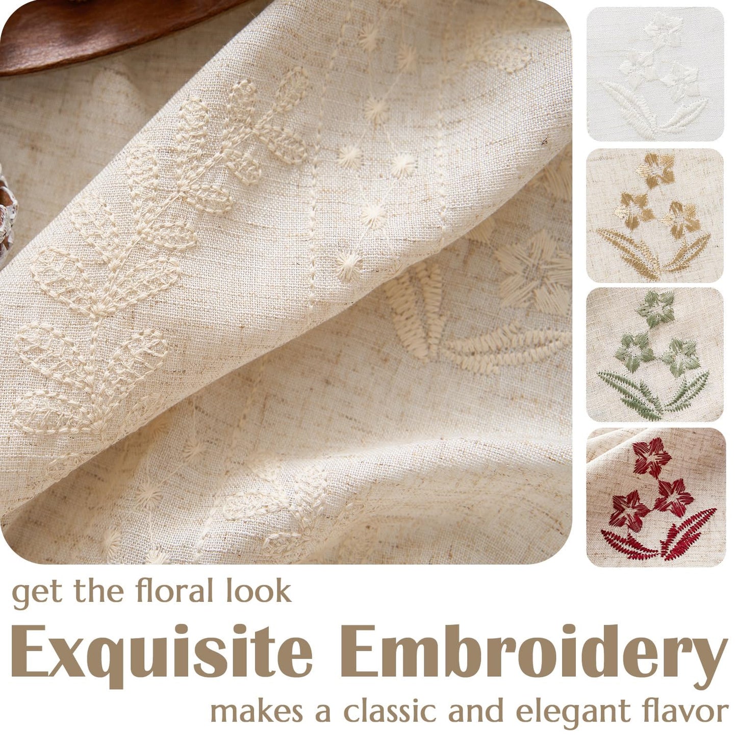 JINCHAN Linen Curtains for Bedroom Floral Curtains 84 Inch Length Linen Blend Ivory Embroidered Drapes Farmhouse Flower Patterned Drapes for Living Room Window Treatments Set 2 Panels