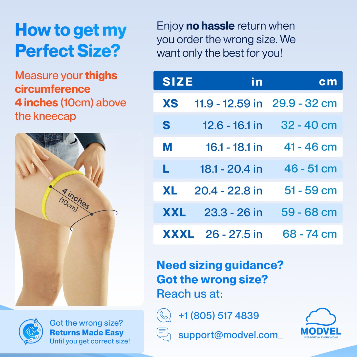 MODVEL Compression Knee Braces for Men & Women - XS to XXX-L Pair of Knee Braces for Knee Pain, Support Sleeve, Workout Sports Knee Braces for Meniscus Tear, ACL & Arthritis Pain Relief