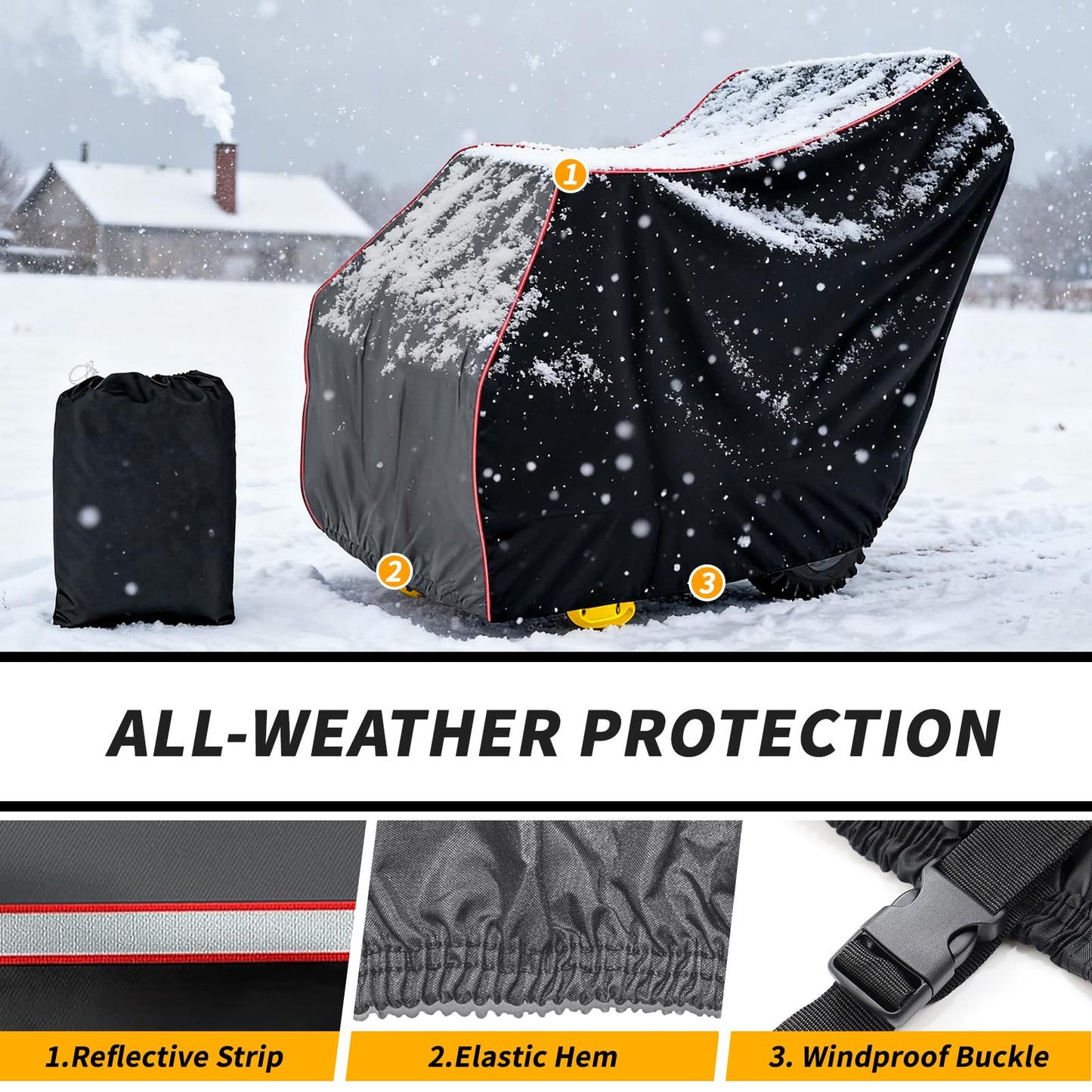XYZCTEM Premium Snow Blower Cover 300D Marine Grade Fabric, Universal Fit Snow Blower Cover, Covers Snow Blowers Against Water, UV, Wind, Outdoor Protection(Black&Grey)