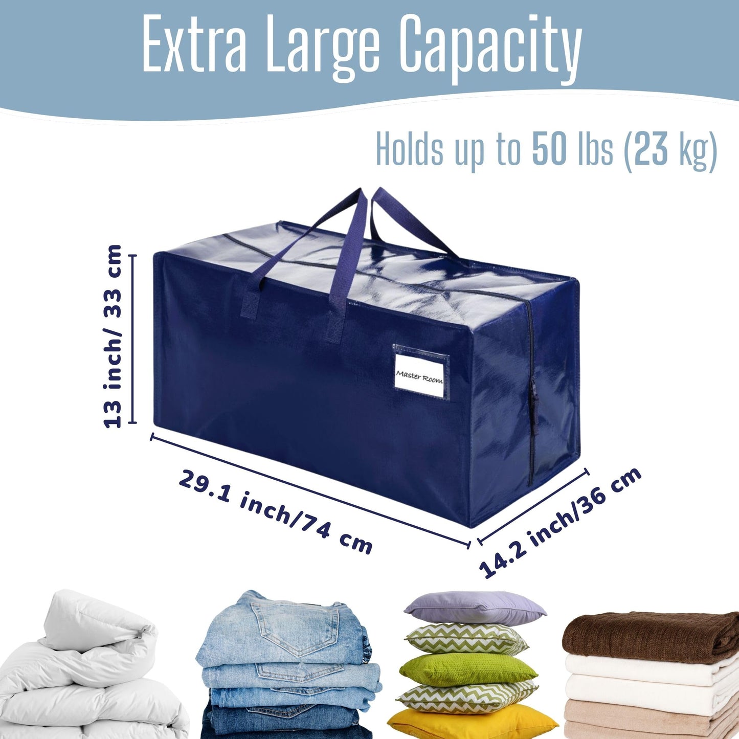 VENO Extra Large Moving Bags with Backpack Straps, Cloth Storage Tote Bag Container with Sturdy Zipper and Strong Handles Moving Supplies Boxes College Dorm, Traveling, Camping (Blue, 10 Pack)