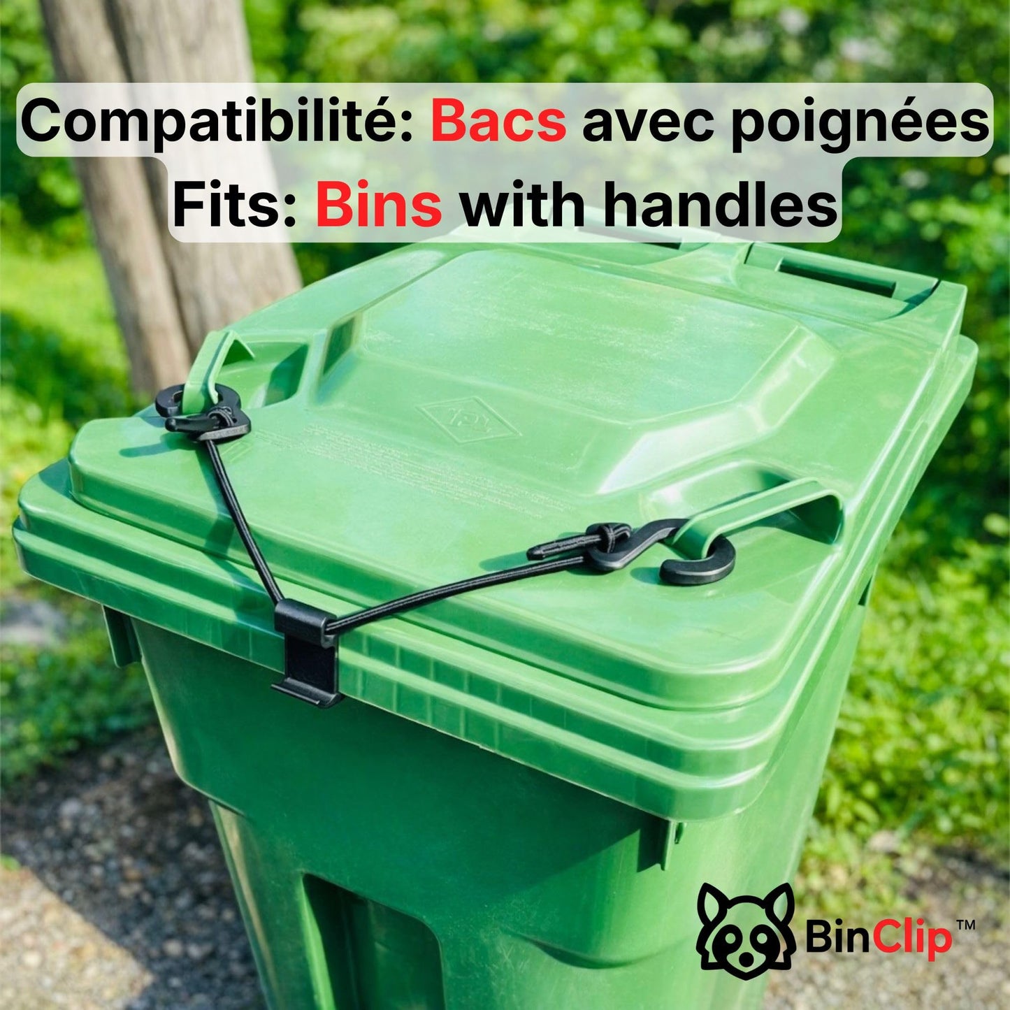 Garbage Bin Lock System – Animal Proof & Wind Resistant | Easy Tool-Free Installation | Fits Outdoor Garbage Cans with Lid Handles