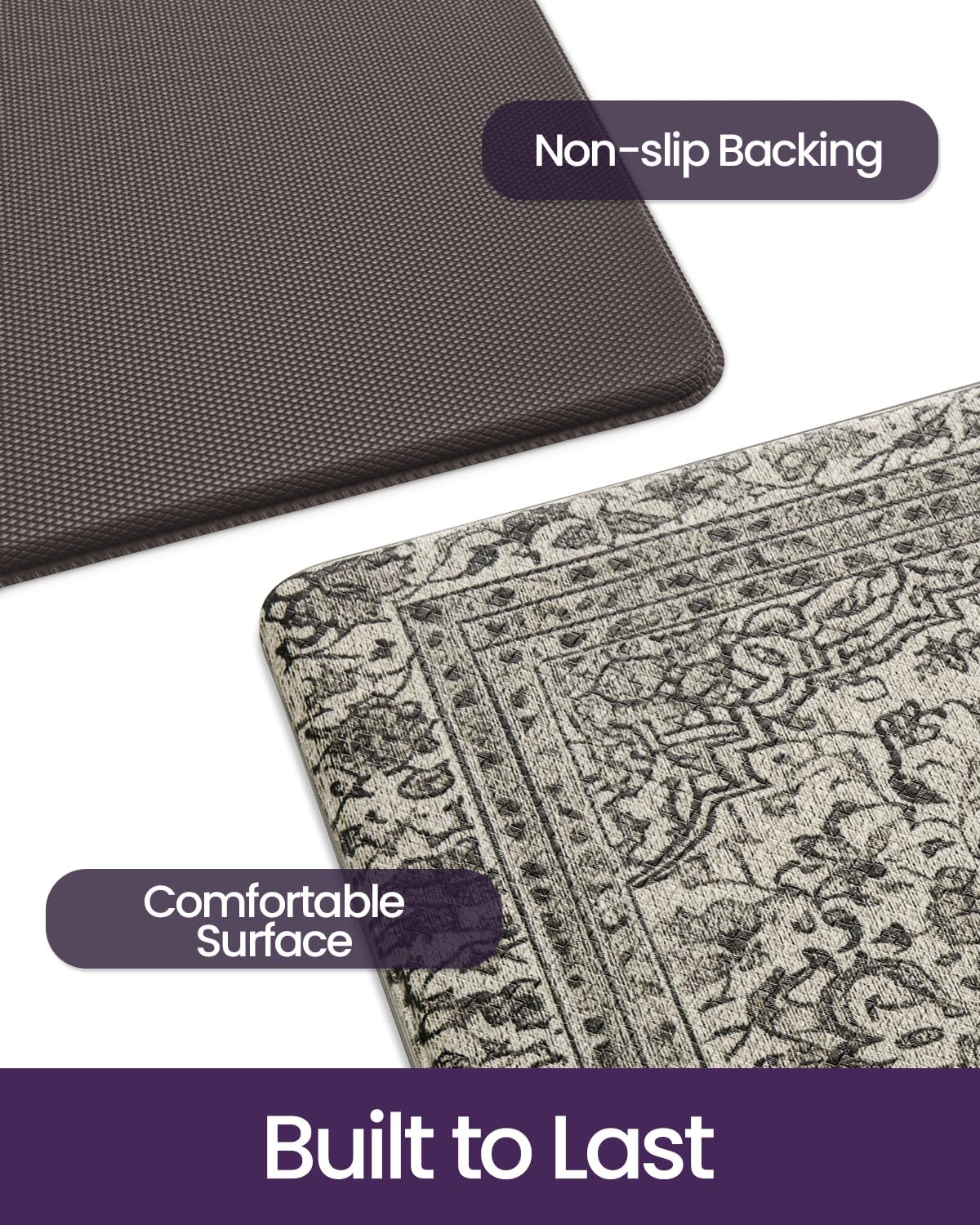 DEXI Kitchen Mats for Floor Anti Fatigue, 23x86 Long Runner Rug with Non Slip Back, Cushioned Foam Waterproof Standing Desk Boho Floral Home Decor, Grey