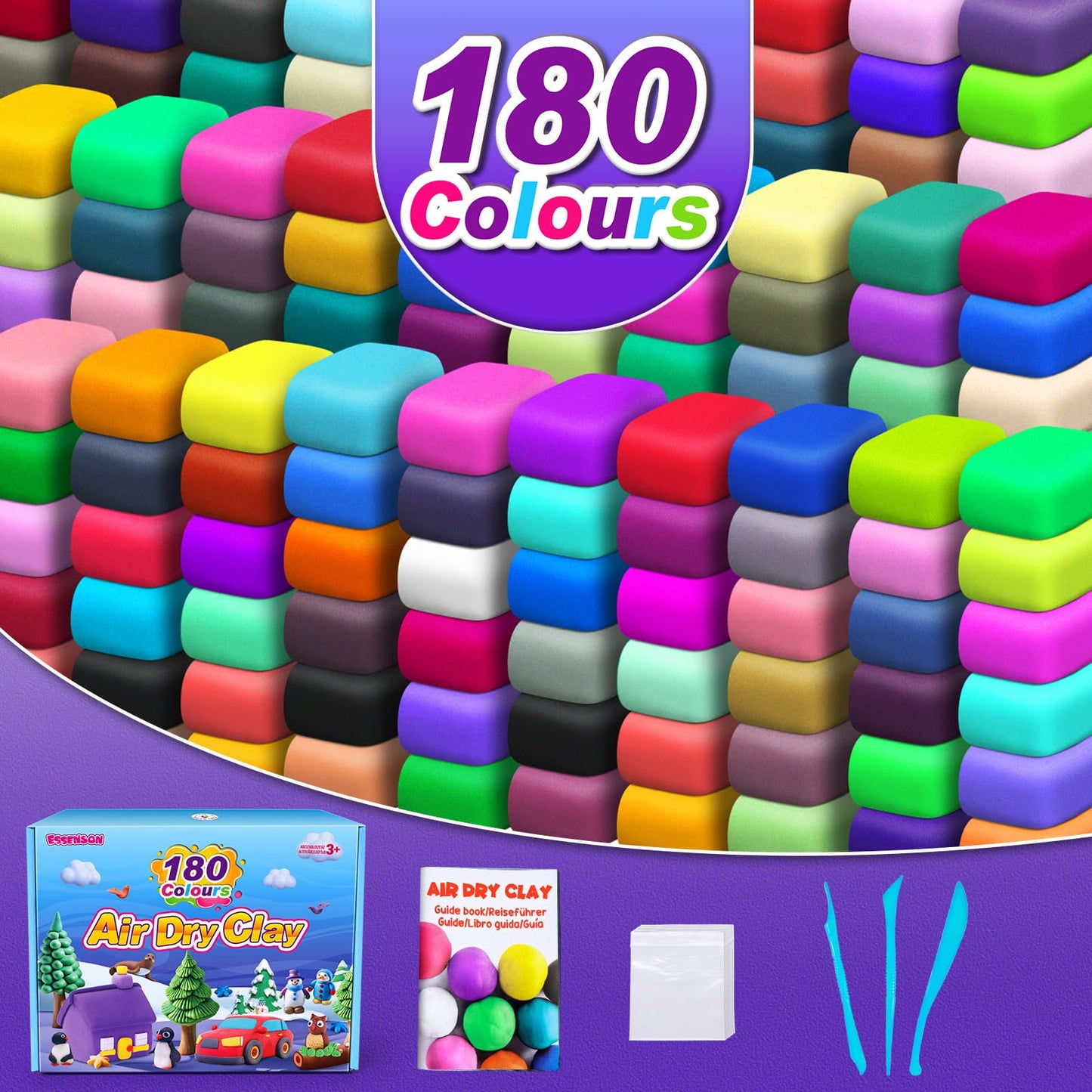 Air Dry Clay 180 Colors, Modeling Clay for Kids, DIY Molding for with Tools, Toys Gifts for Age 3-12 Years Old Boys Girls Kids