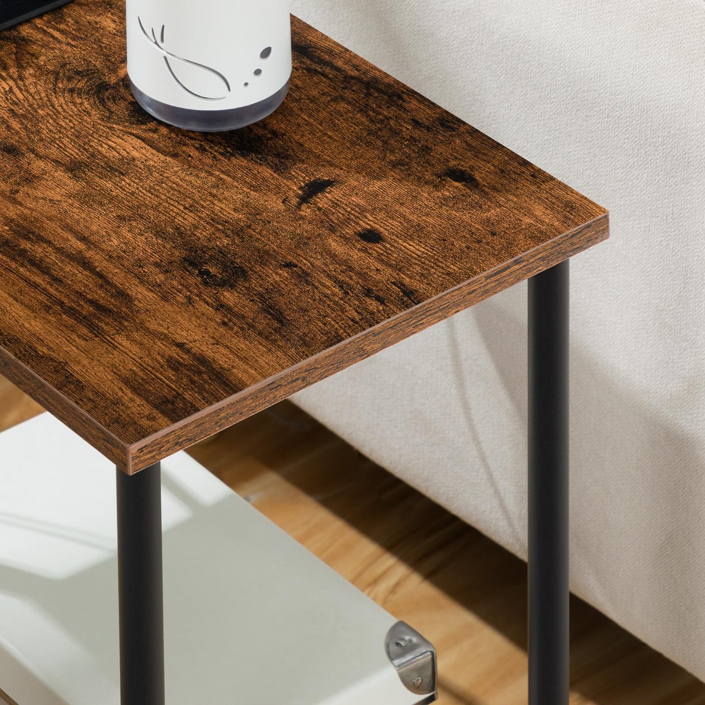HOOBRO Set of 2 Side Table with Charging Station, End Table with USB Ports and Outlet, Nightstand with 2-Layer Storage Shelves for Small Spaces, Living Room, Bedroom, Stable, Rustic Brown BF09UBZP201