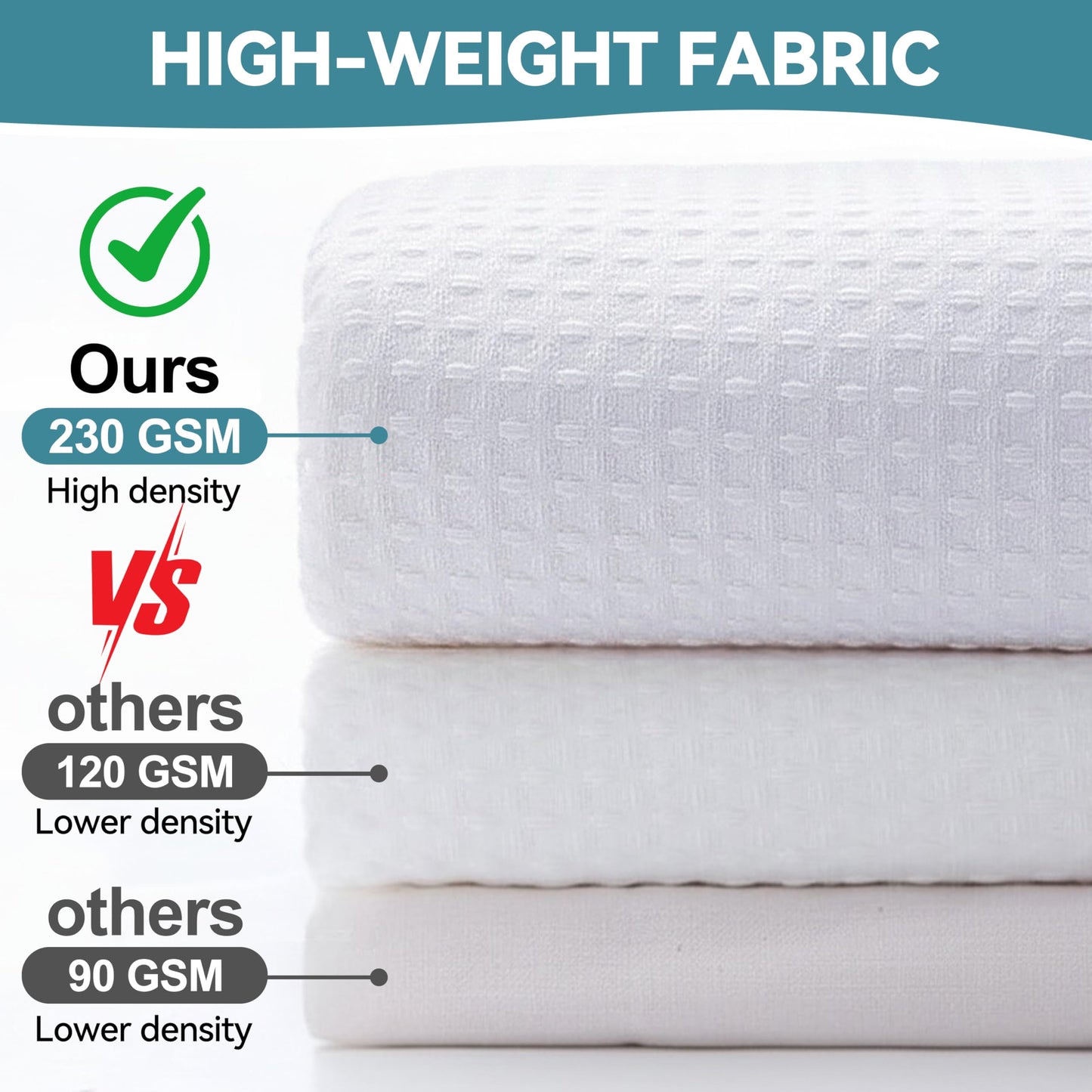 Conbo Mio Fabric Waffle Weave Hotel Shower Curtain with Snap in Liner for Bathroom Waterproof Machine Washable Shower Curtain (Waffle-White, 71" W x 74" H)