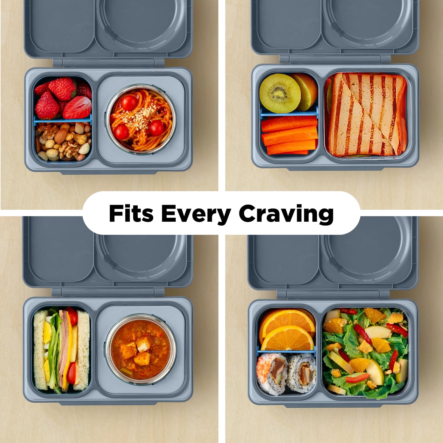 OmieBox UP bento Box for Kids | Insulated Lunch Box | Insulated Food jar | Cooler ice Pack | 2 Compartments (Graphite)