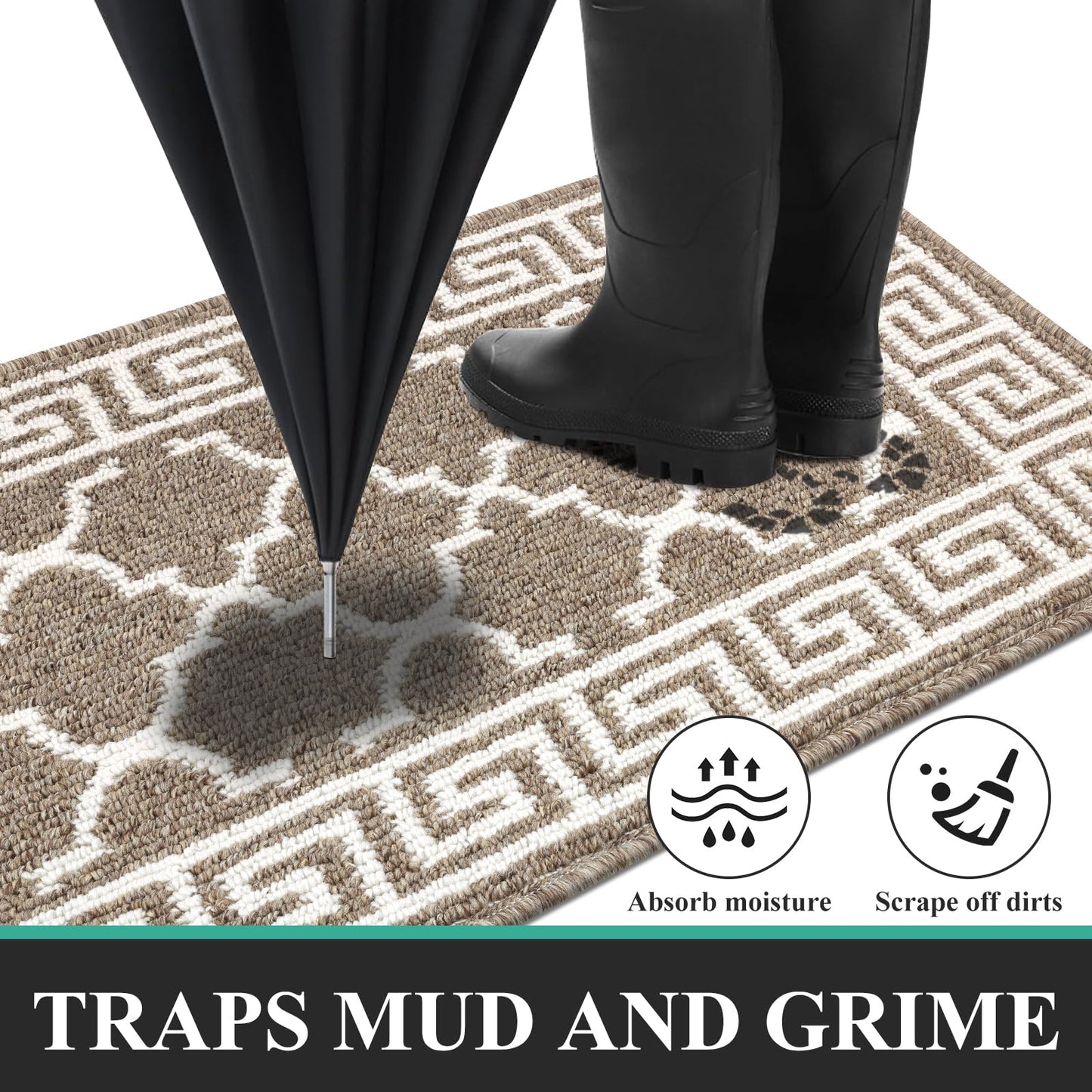 Pauwer Indoor Doormat for Entryway 36"x59" Non-Slip Absorbent Resist Dirt Entrance Mat, Washable Front Door Mat Welcome Mat Low-Profile Inside Floor Mat for Entry Kitchen Laundry Room, Brown