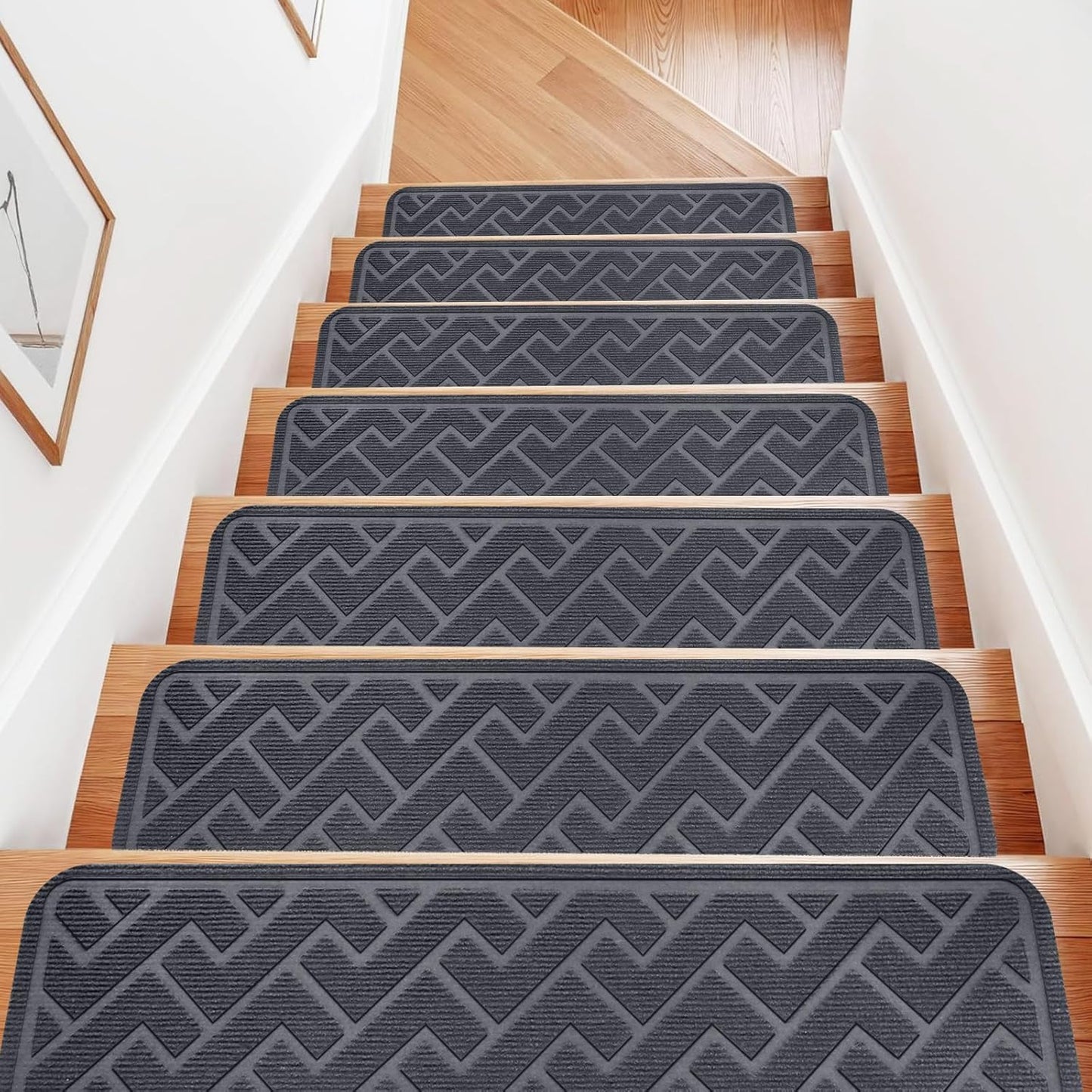 Stair Treads Non Slip, 15 Pack 8 "X 30" Stair Runners for Wooden Steps, Stairs Carpet Strips, Carpet Stair Treads Made of Polyester and Reusable Adhesive, for Kids, Elders and Dogs (Gray)