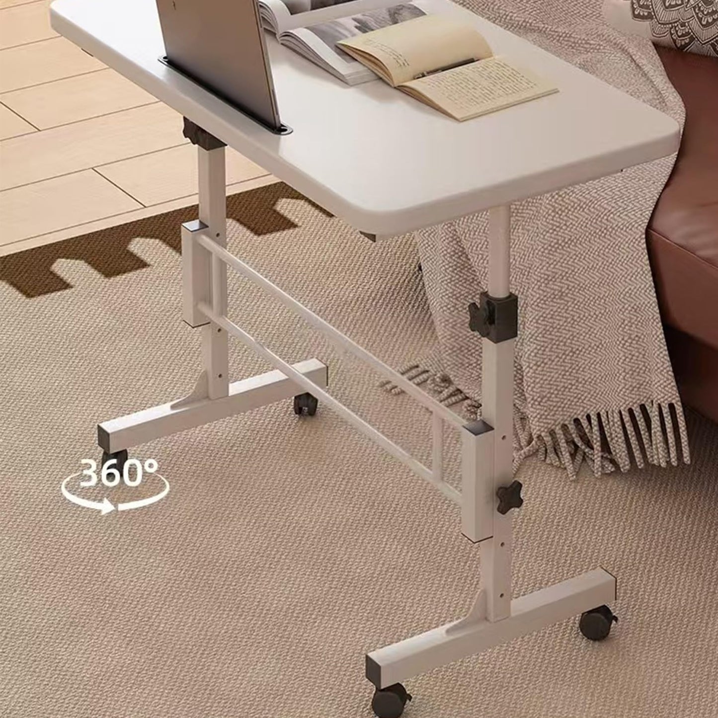 Standing Desk Adjustable Height, Mobile Sit Stand up Desk Lockable with Wheels, 32 Inch Portable Rolling Desk Small Computer Desk, Laptop Desk for Home Office Bedroom (White)