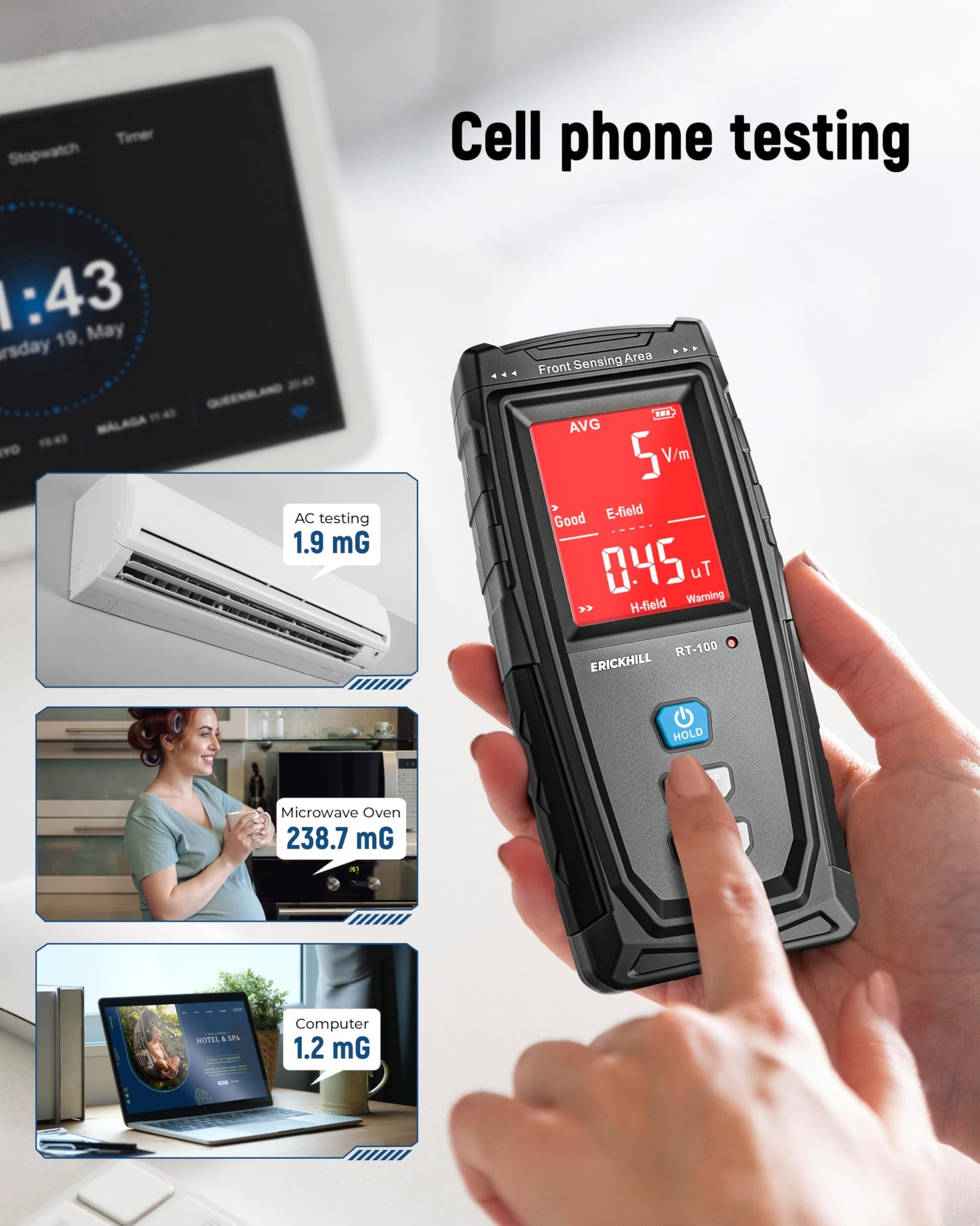 ERICKHILL EMF Meter, Rechargeable Digital Electromagnetic Field Radiation Detector Hand-held Digital LCD EMF Detector, Great Tester for Home EMF Inspections, Office, Ghost Hunting (RF Not Included)