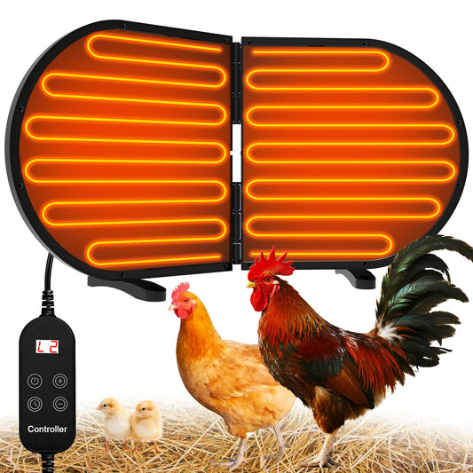Alpcouts Chicken Coop Heater for Winter, Foldable Flat-Panel Radiant Heater for Chicken Coop with Timer & Temp Adjustable, Smart Large Chick Heaters with 2 Heating Plates for Chick Kitten Pet Animal.