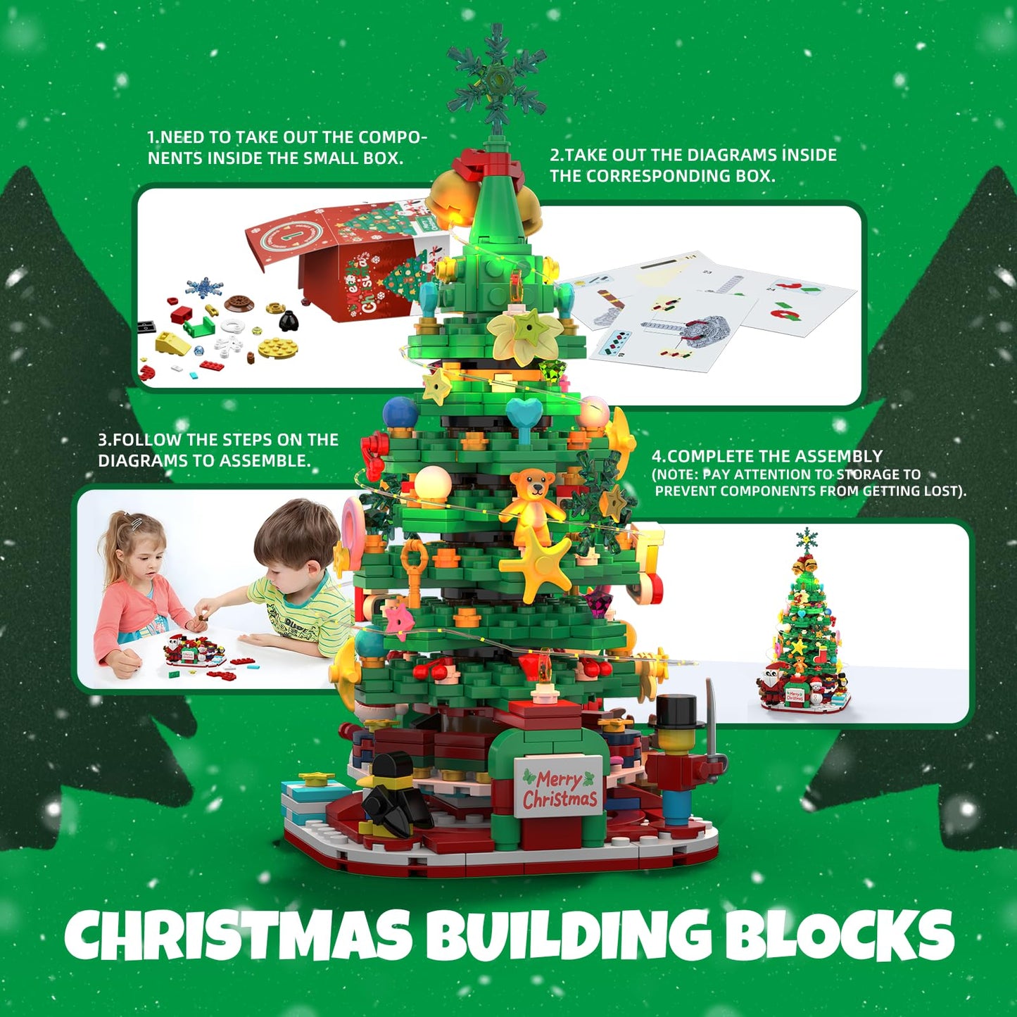 Advent Calendar 2025 Christmas Tree Advent with LED Light,24 Days Christmas Tree Building Block Toy Set，Christmas Gifts for Adults Teens Kids