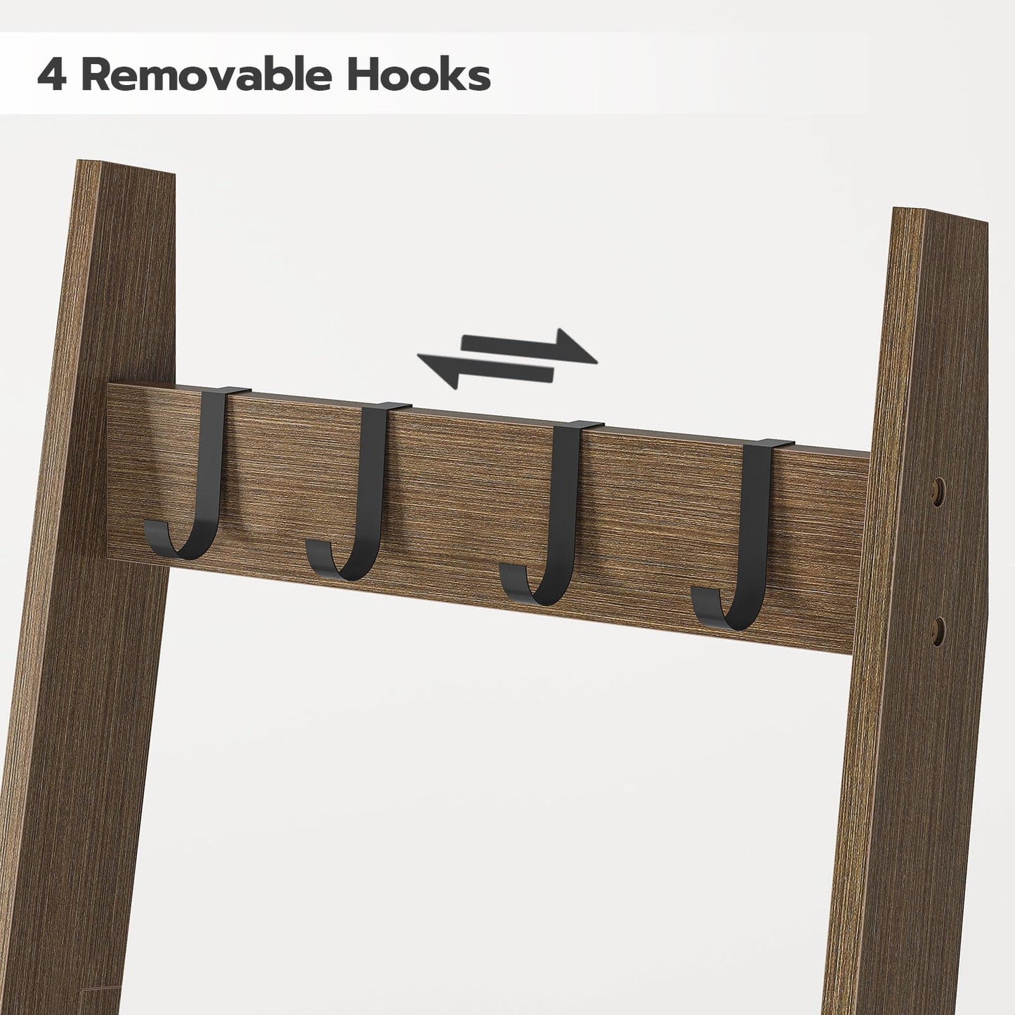 HOOBRO Blanket Ladder, Wall Leaning Blanket Rack, 5 Ft, 5 Tier Farmhouse Ladder Shelf, Towel Rack, Decorative Quilt Rack, Removable Hooks, Living Room, Bedroom, Bathroom, Mocha MA51CJ01G1