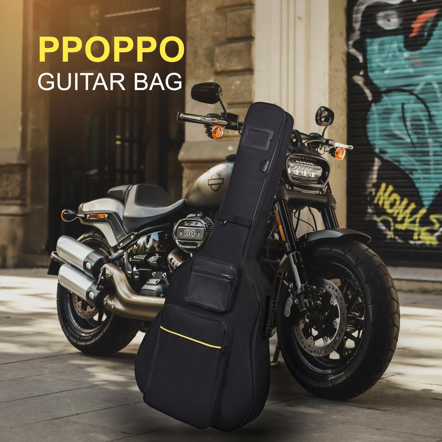 PPOPPO 40 41 42 Inch Acoustic Guitar Bag, Oxford Fabric with 0.35" Thick Padding, Water Resistant Gig Bag, 2 Storage Pockets, Side Handle & Back Hanger Loop, Adjustable Dual Shoulder Straps, Black