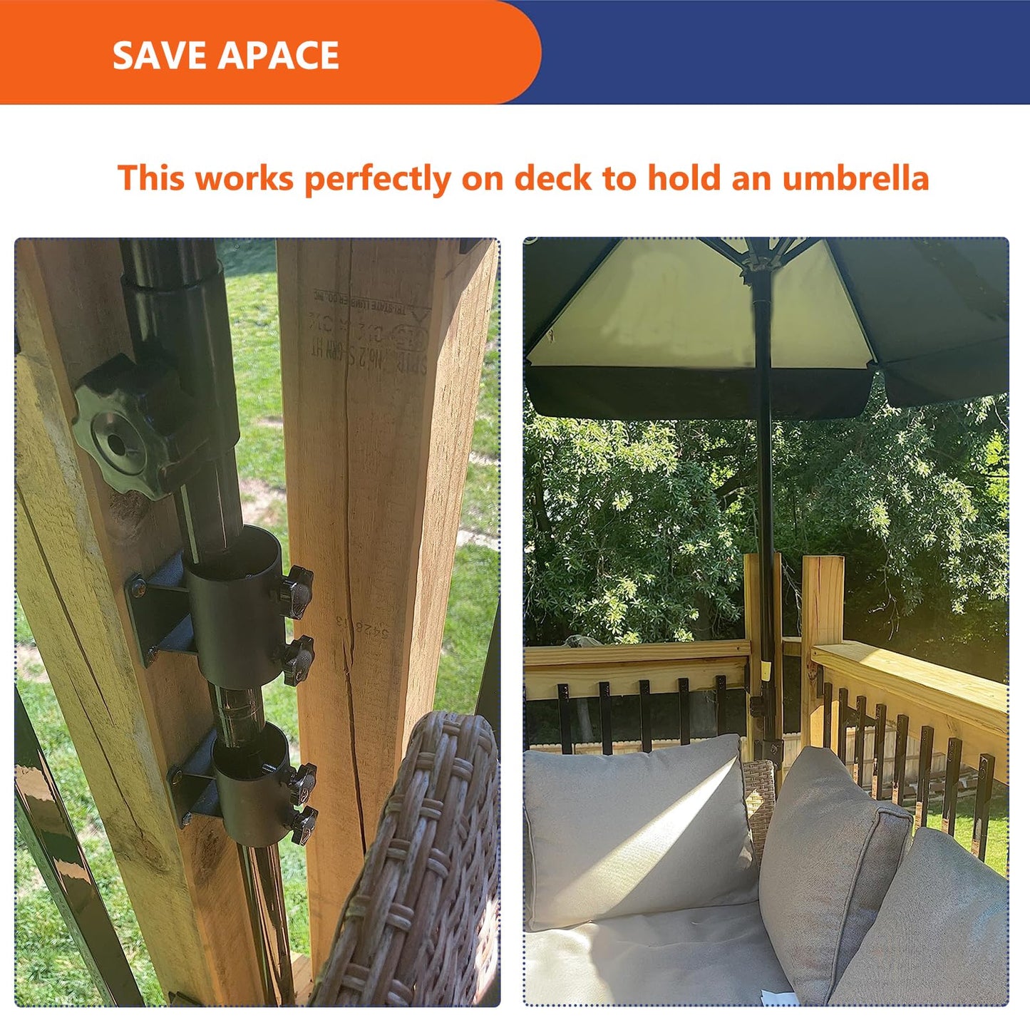 VANROUG Heavy Duty Patio Umbrella Holder,Patio Umbrella Stand Umbrella Clamp Mount Bracket for Deck Railing, Mount to Deck, Fences, Balcony or Outdoor Courtyard