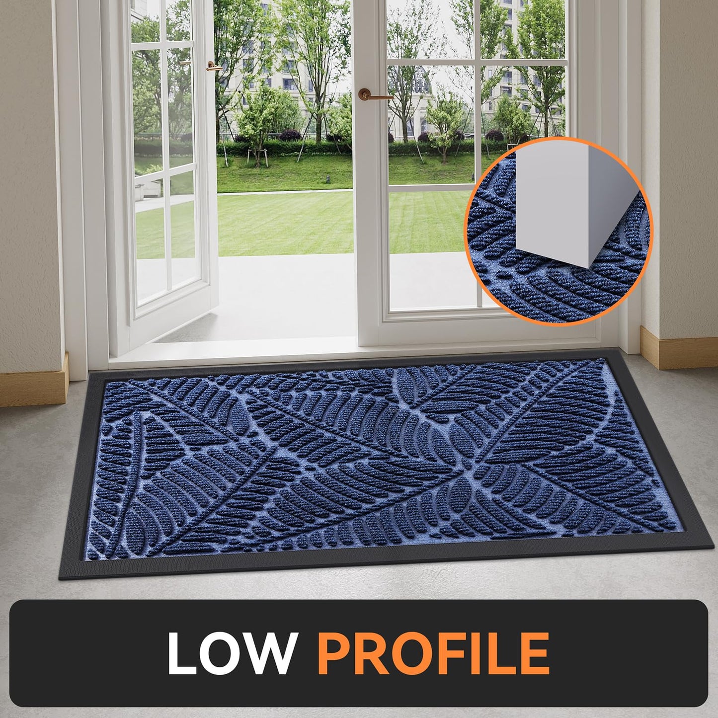 Grandaily Front Door Mat Indoor Outdoor Waterproof Doormat, Non Slip Natural Rubber Welcome Mat, Heavy Duty Durable Super Absorbent Entryway Rugs, 36"x24", Navy