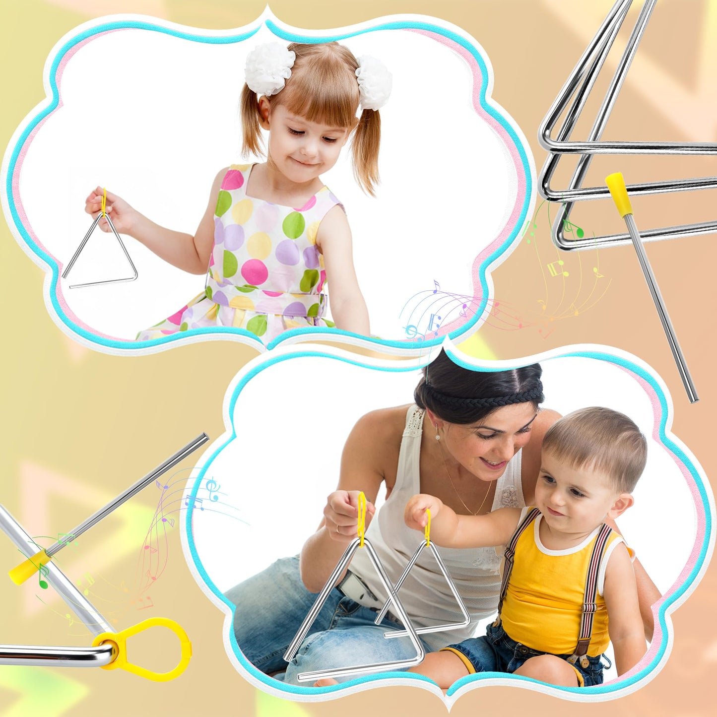 14 Pcs Triangle Percussion Instrument Set 4 5 6 7 8 9 10 Inch Triangle Musical Instrument with Striker Steel Hand Triangles for Kids Adults Rhythm Music Learning and Teaching
