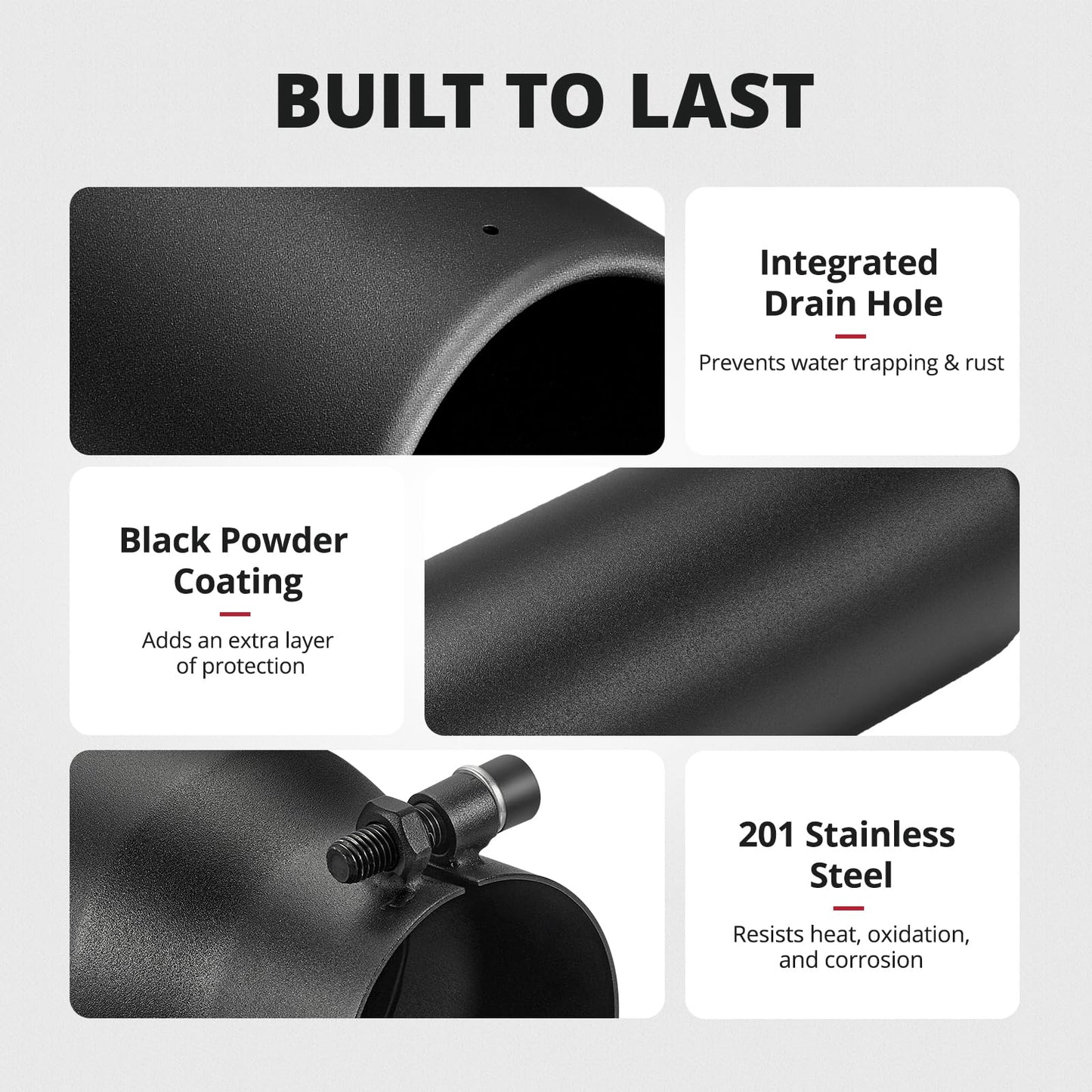 EVIL ENERGY Exhaust Tip 5" Inlet 6" Outlet 15" Length, Universal Bolt-On Black Powder Coated 201 Stainless Steel Tip for Diesel Trucks