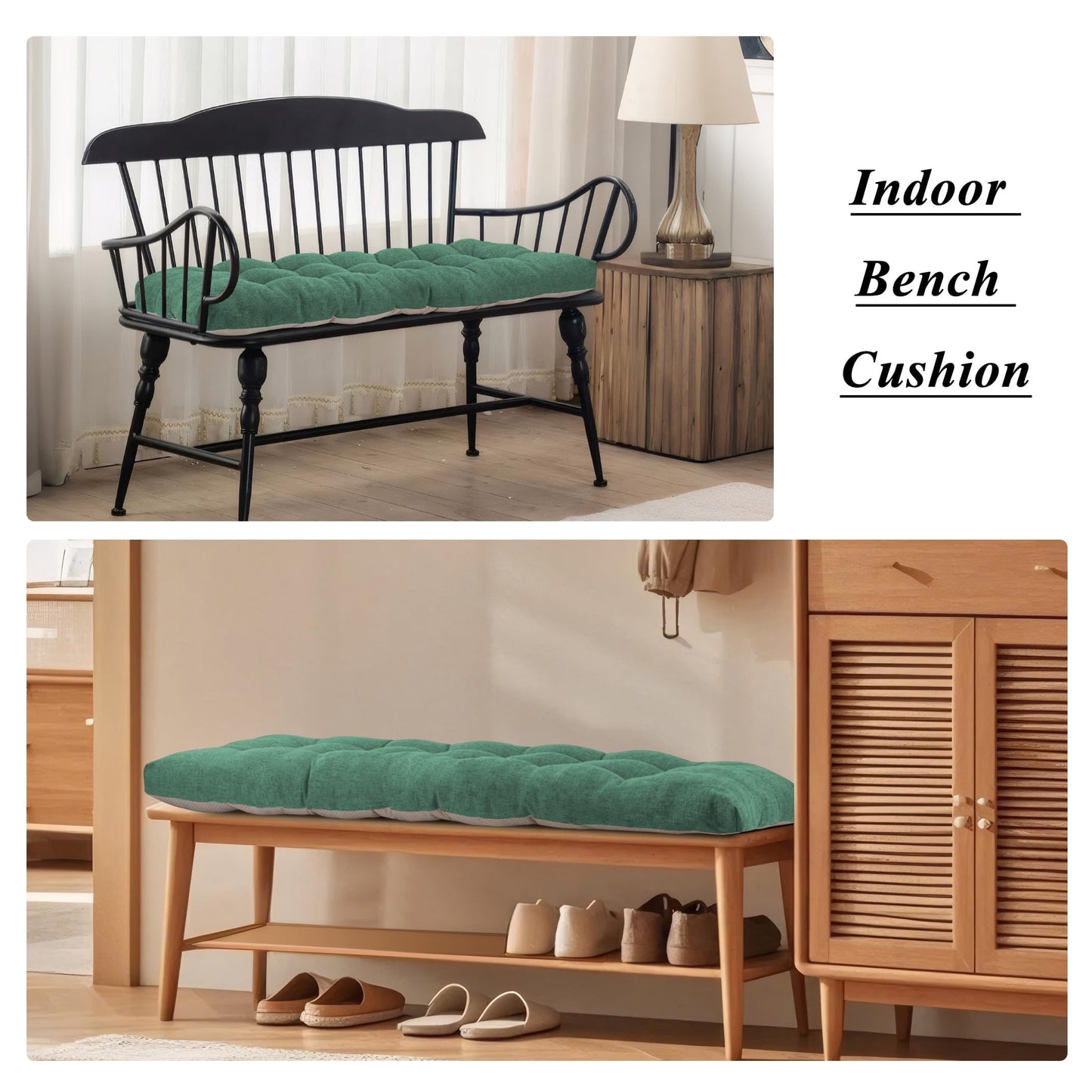 FlyGulls Bench Cushion for Indoor Furniture Rectangle Bench Seat Cushion for Bay Window Entryway Bench Thick Textured Chair Cushion with Non-Slip Backing 1 Pack 48 x 19 inch (1, Green)