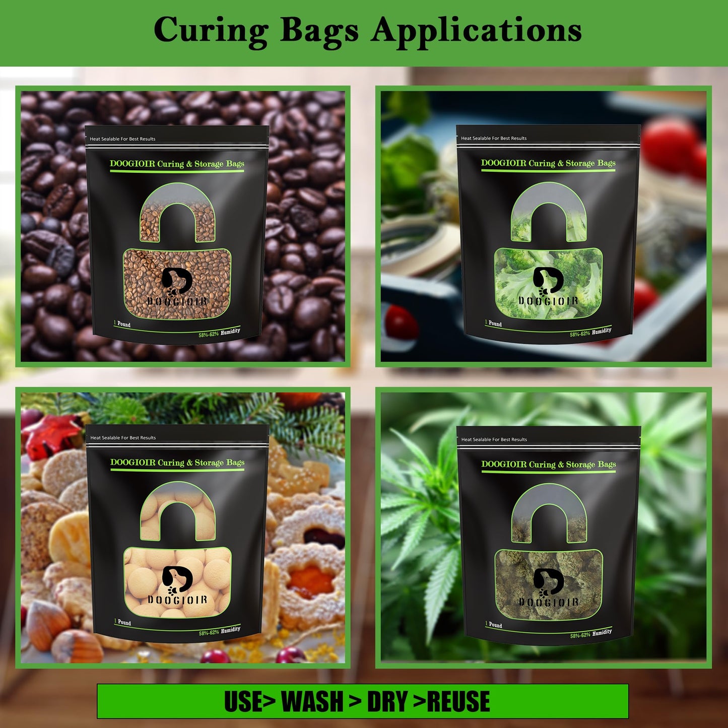 1 LB Curing & Storage Bags, Curing Bags for Food Storage, Double-Tracked Zip Closure Heat Sealable upright Cure Bags, Reusable Humidity Control Cure Bags (15.94 x 12.99 inch, 10 Pack)
